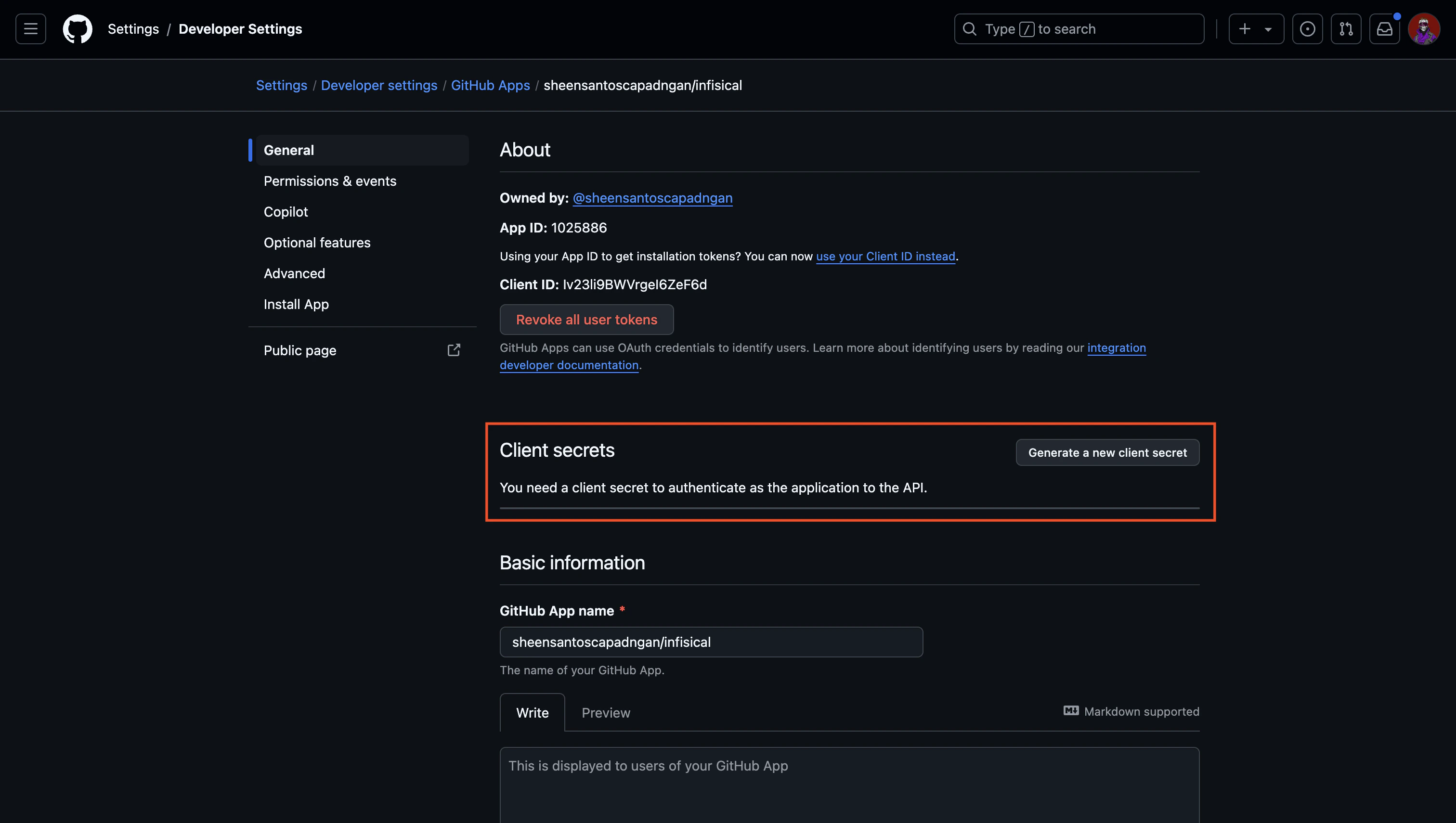integrations github app create secret