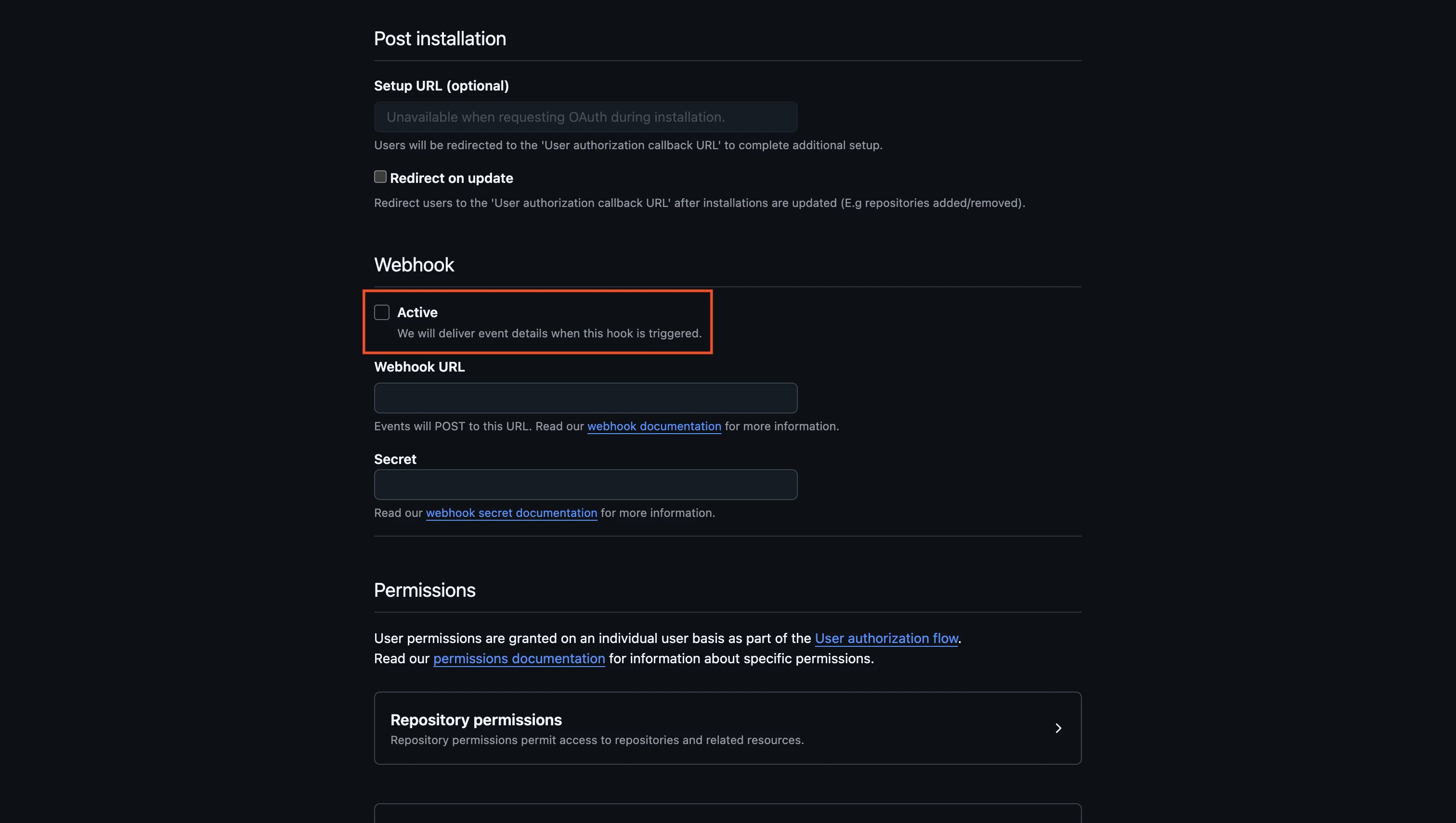 integrations github app webhook