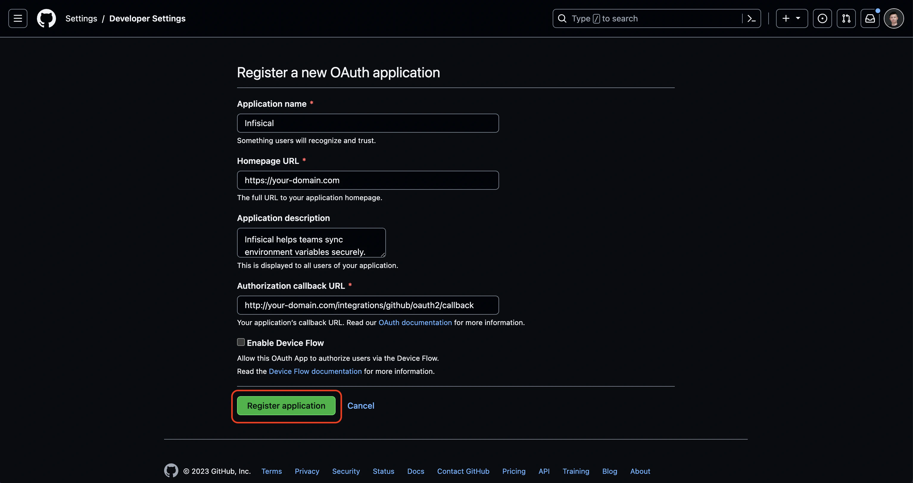 integrations github config