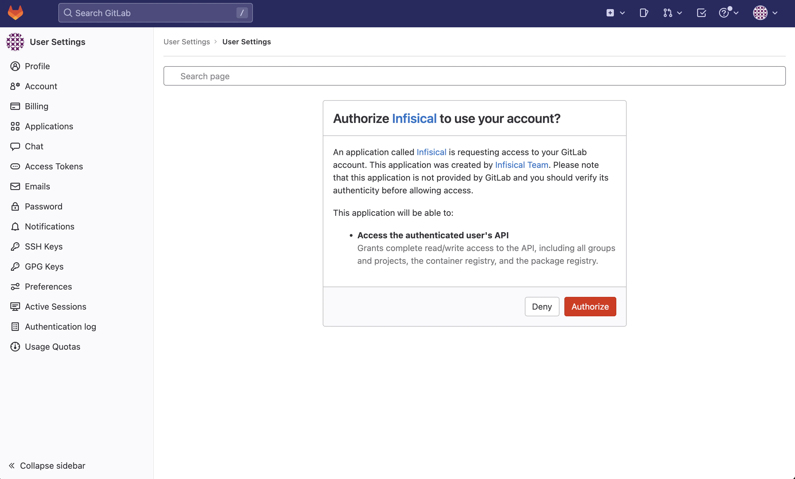 integrations gitlab authorization
