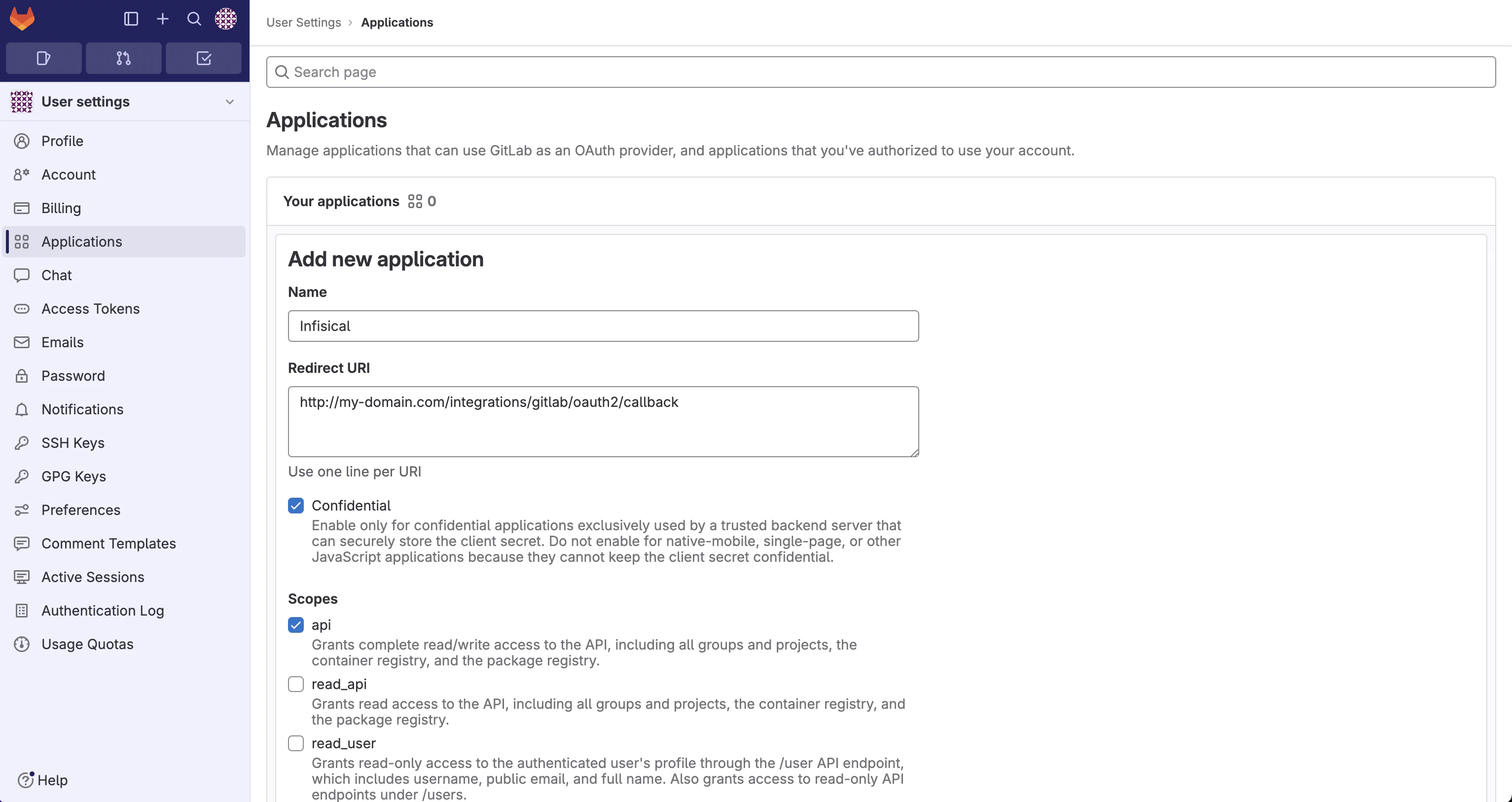 integrations gitlab config