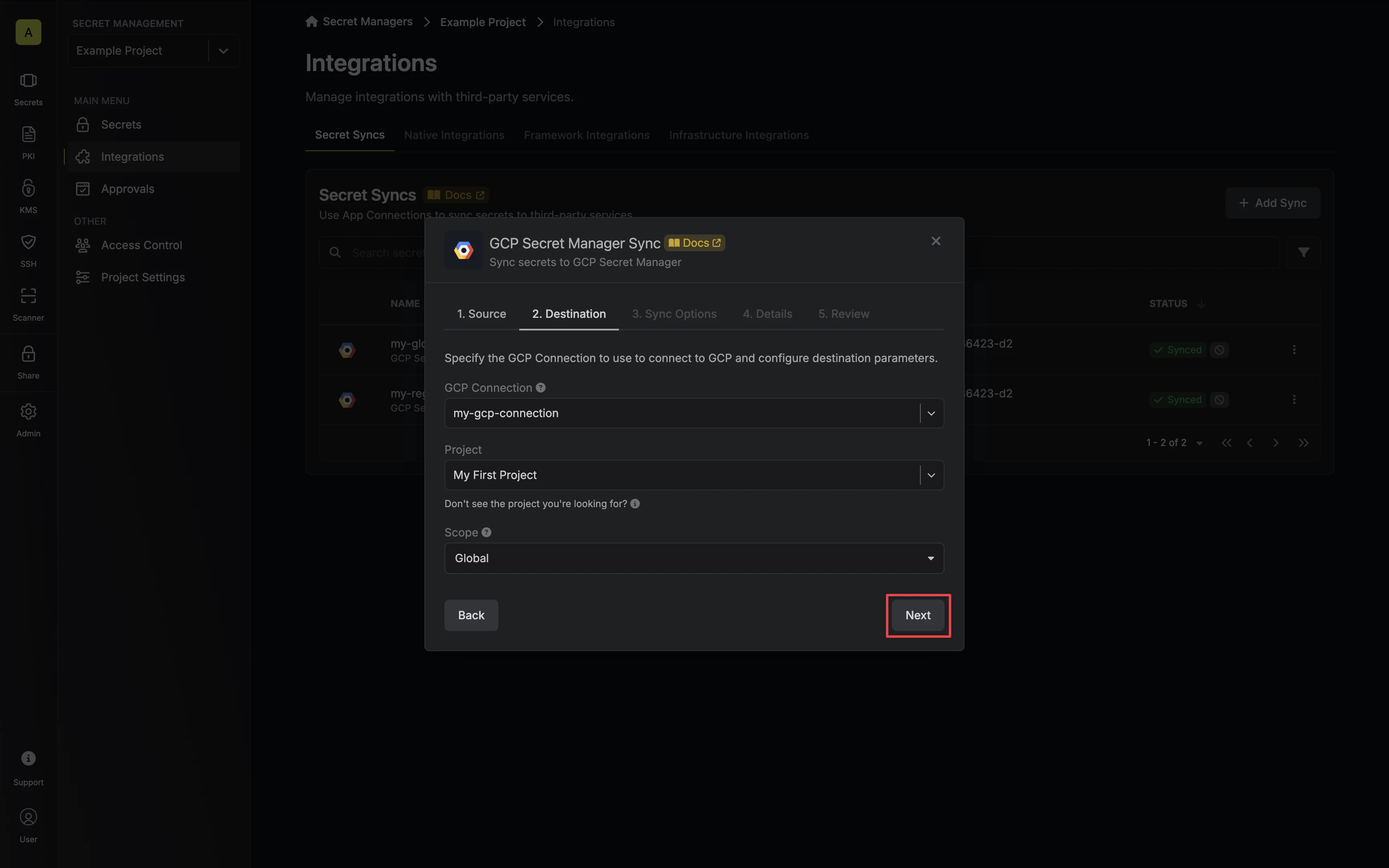 Configure Destination