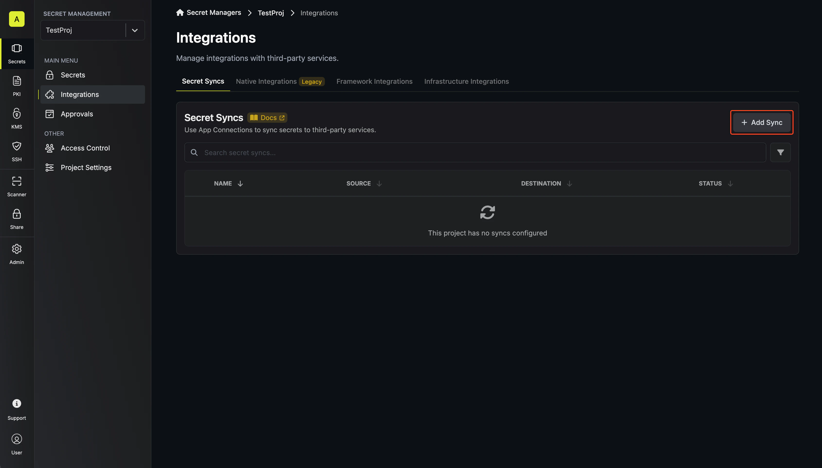 Secret Syncs Tab