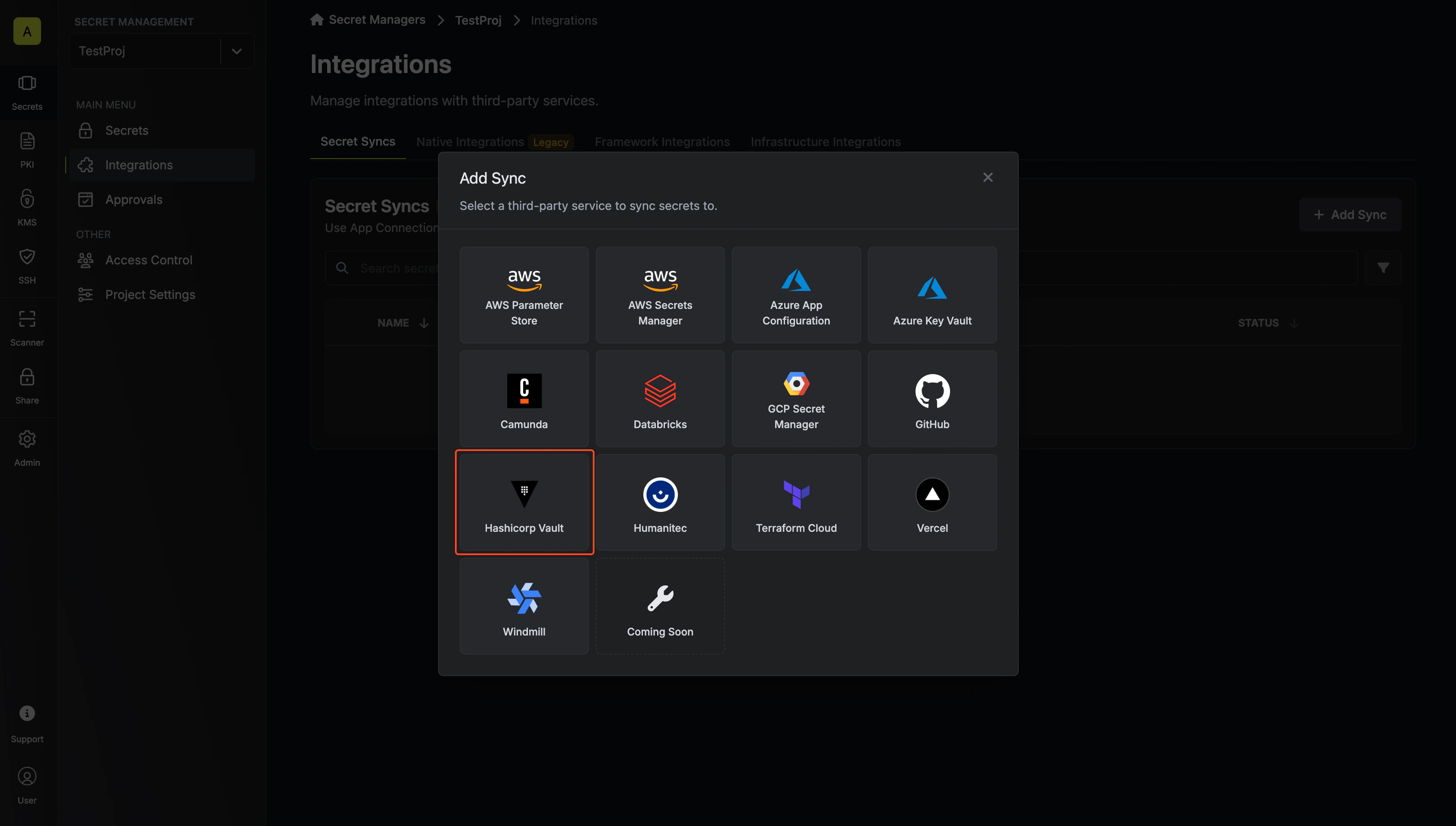 Select Hashicorp Vault