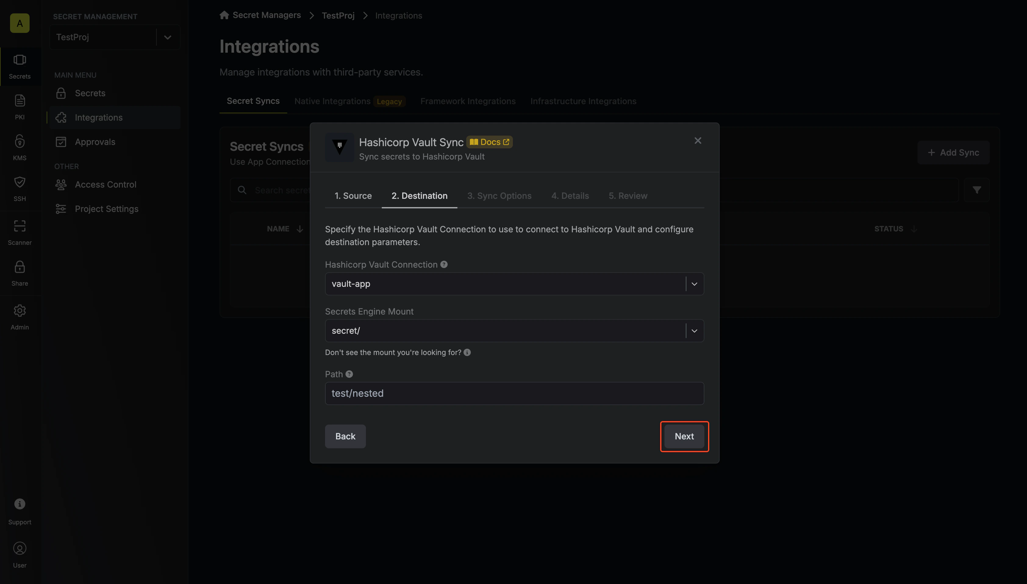 Configure Destination