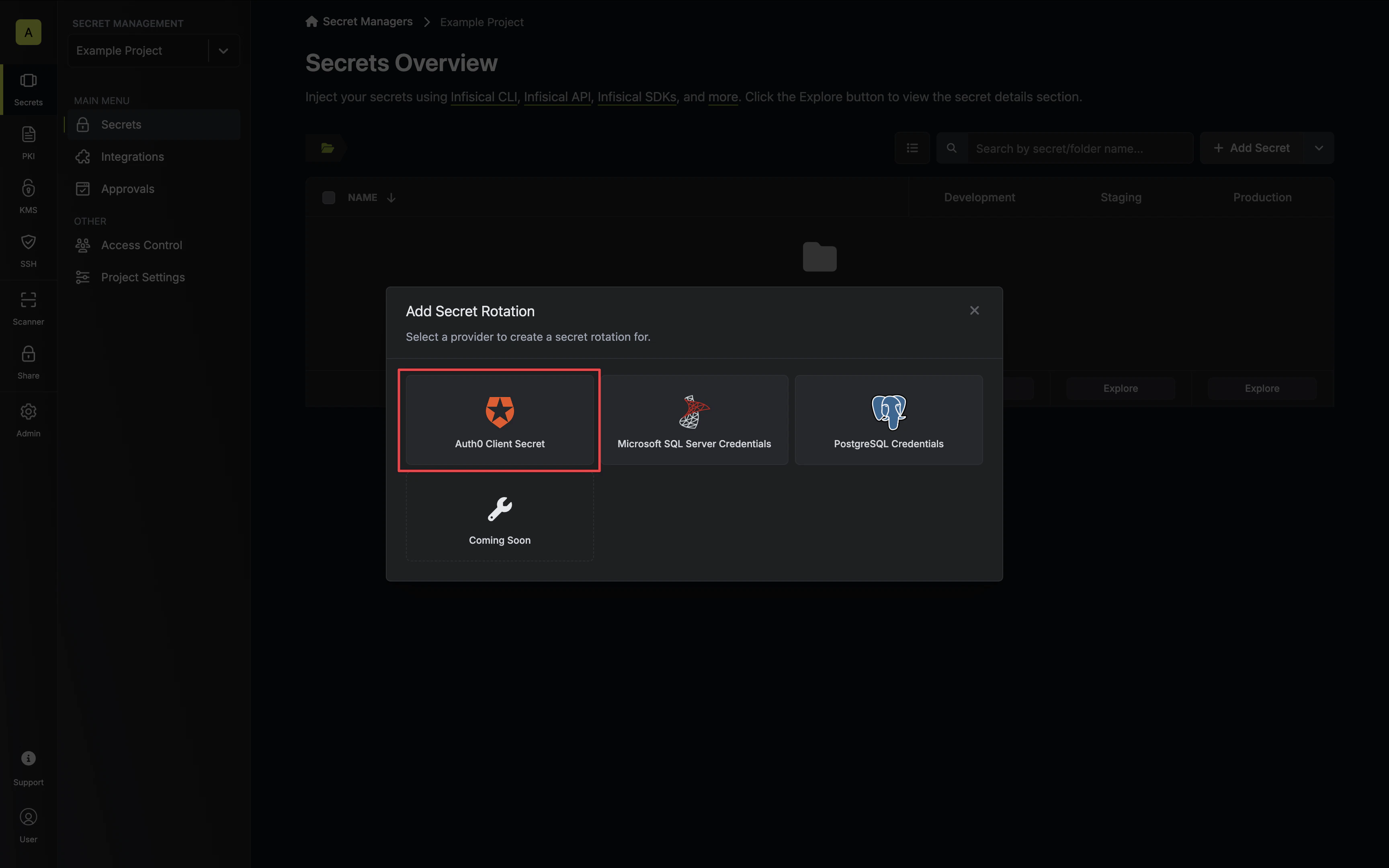 Select Auth0 Client Secret