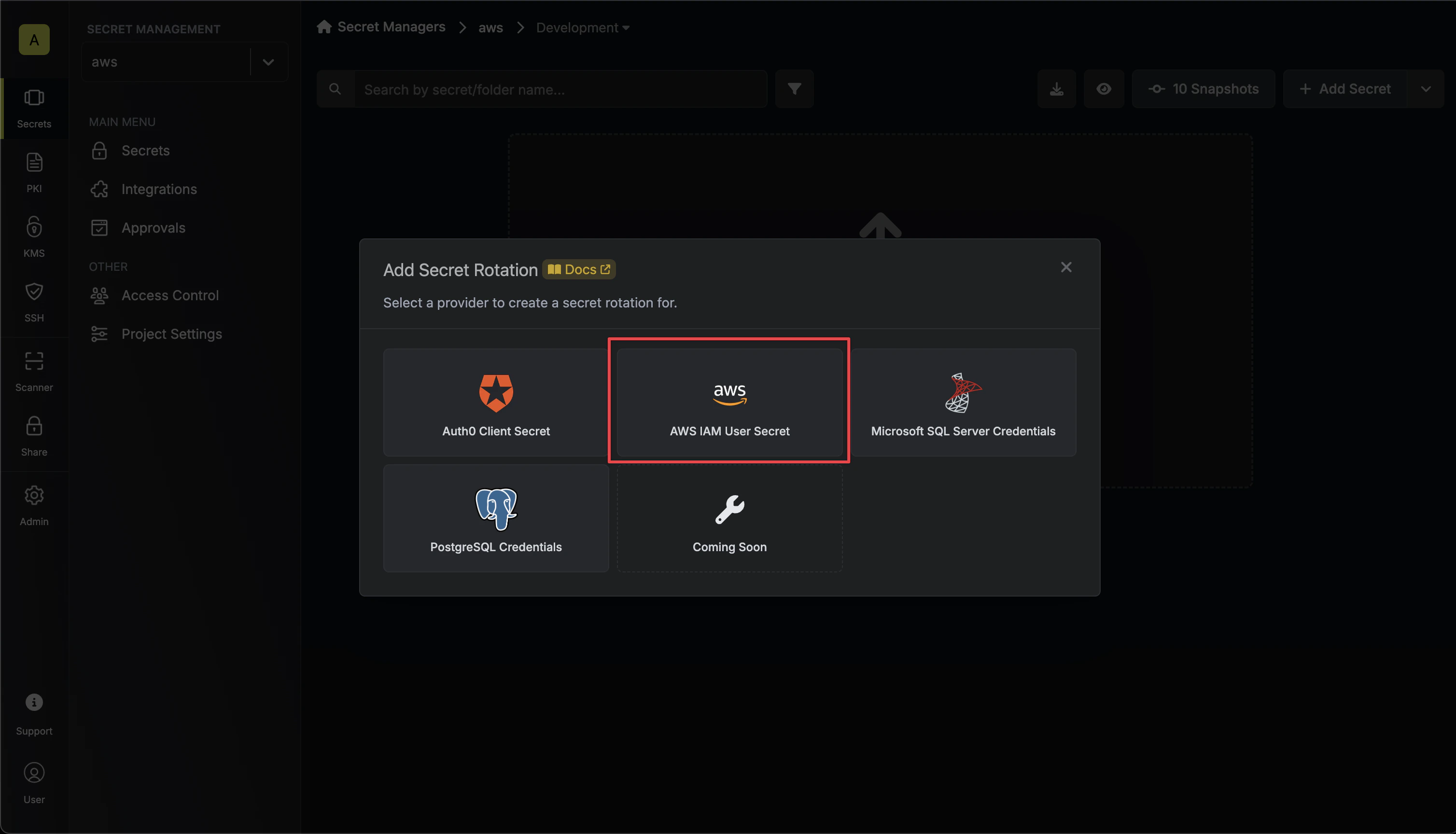 Select AWS IAM User Secret