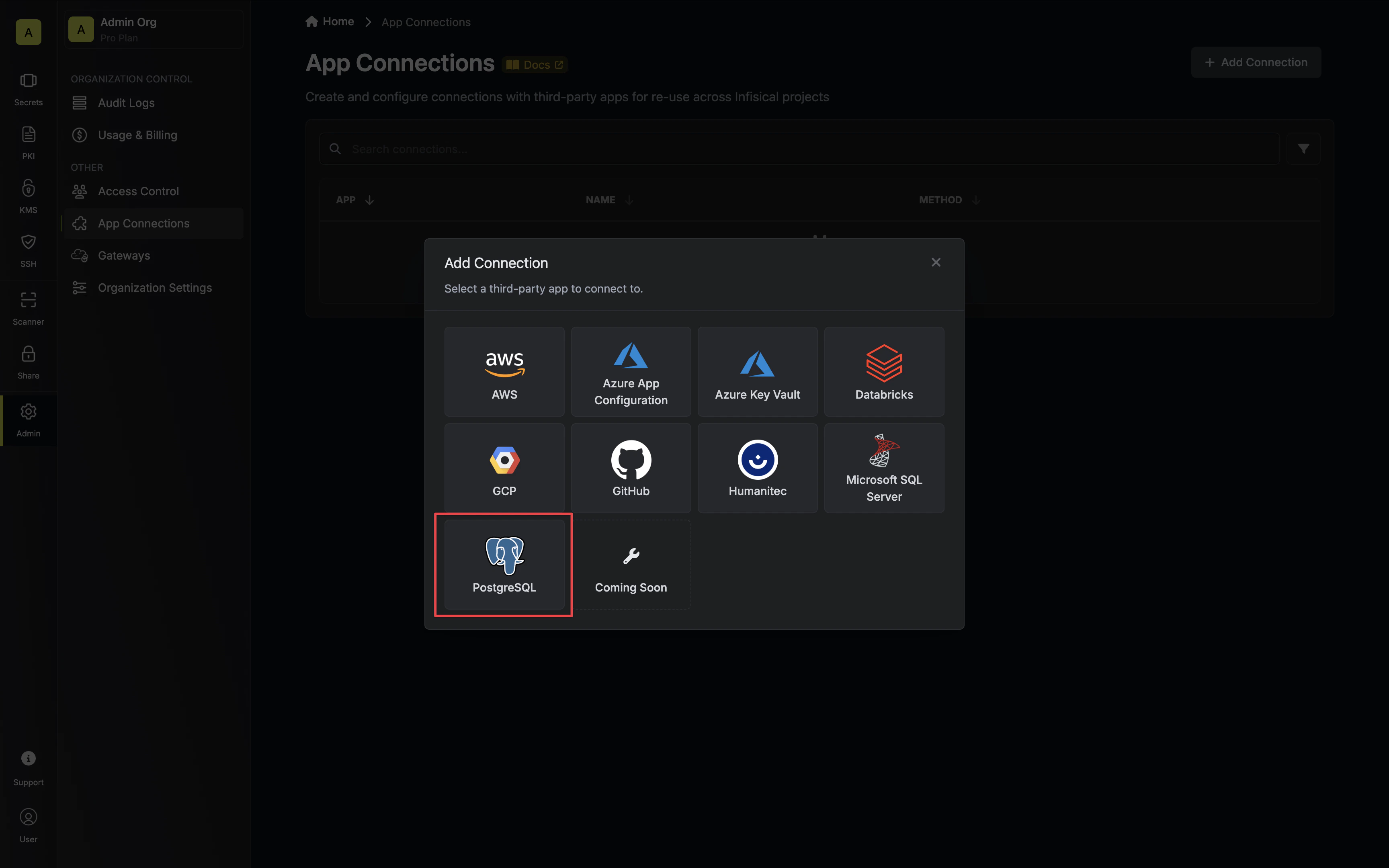 Select PostgreSQL Connection