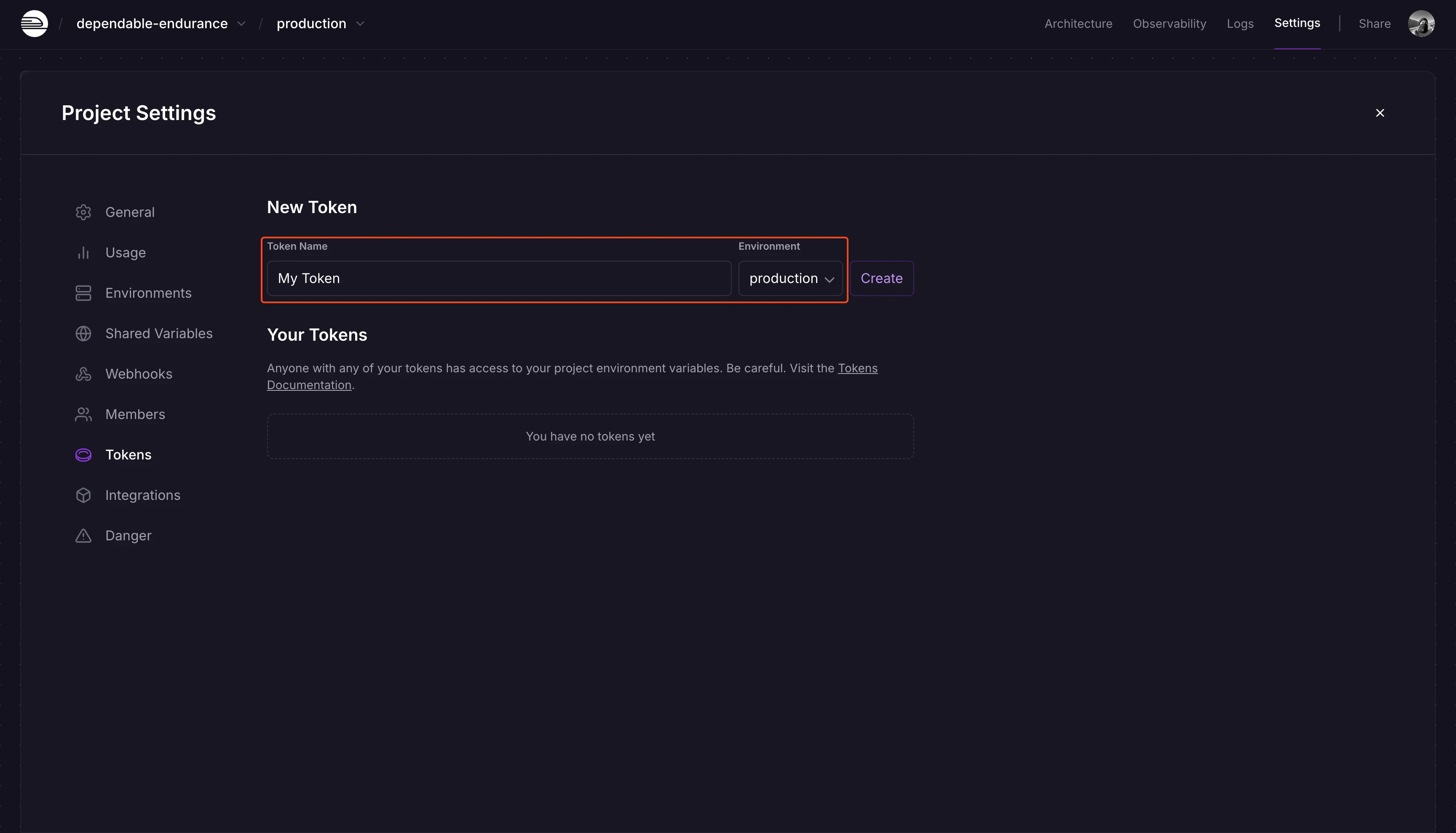 Enter Name and Select environment