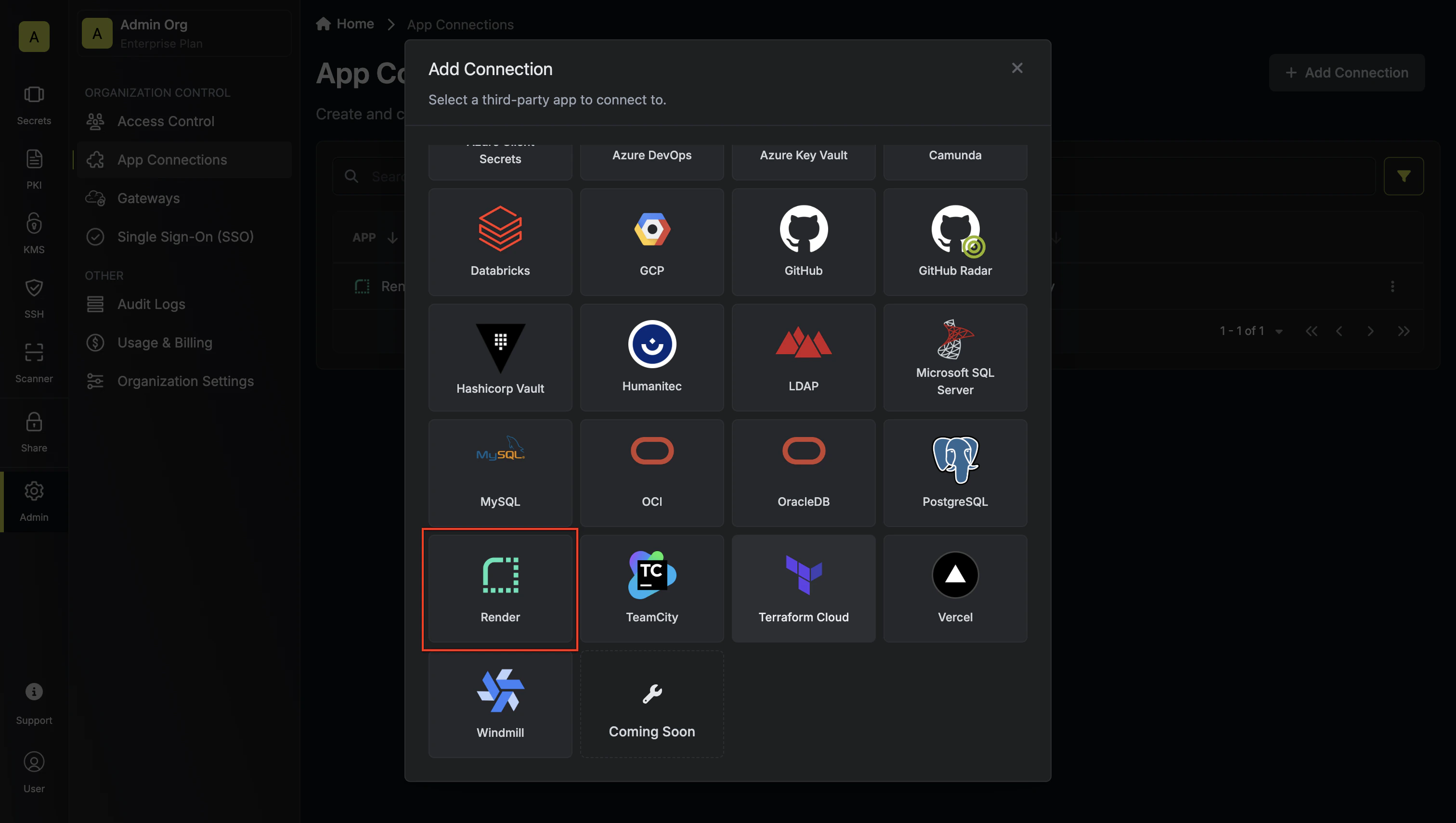 Select Render
Connection