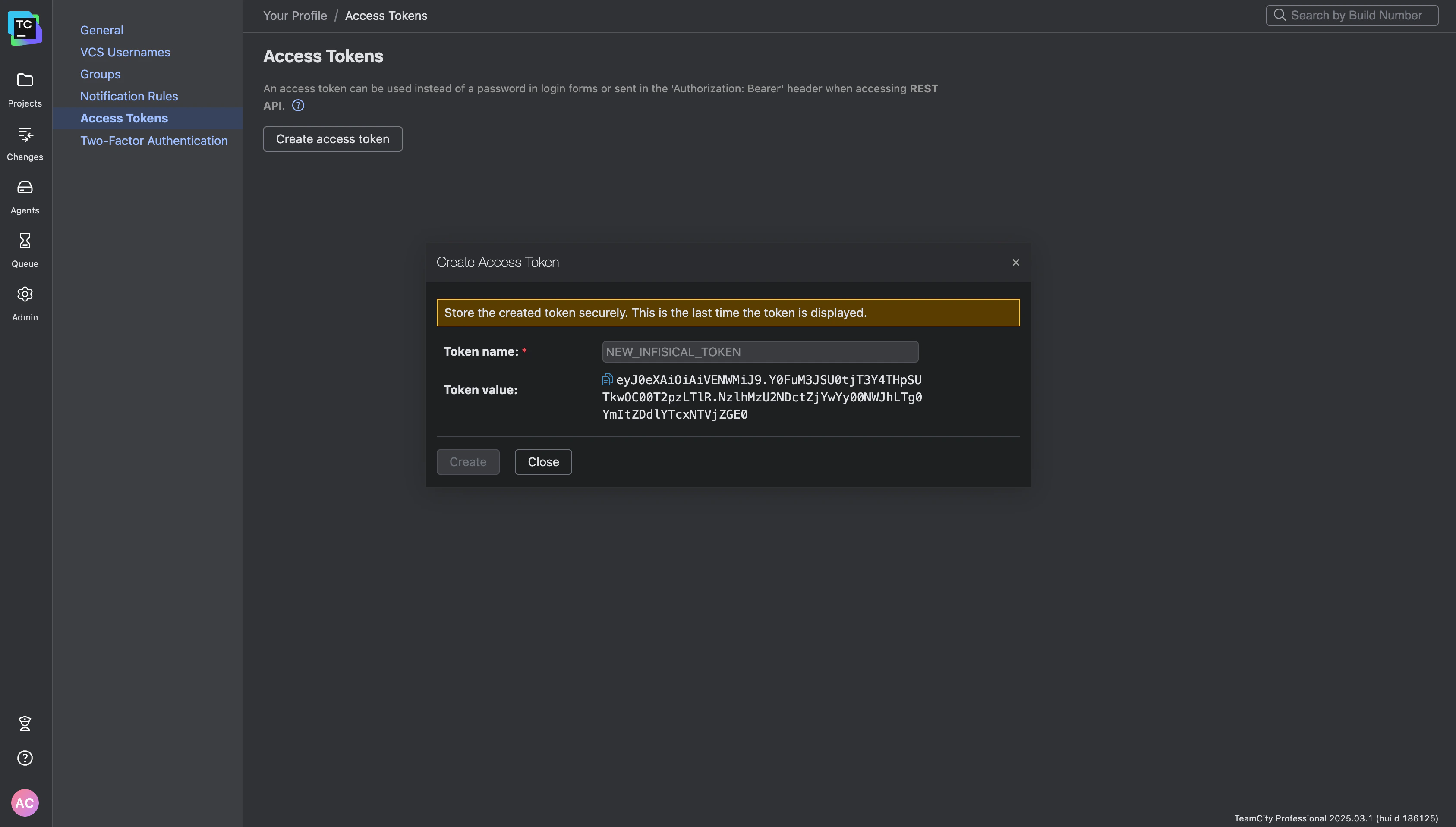 TeamCity Token Copy Popup