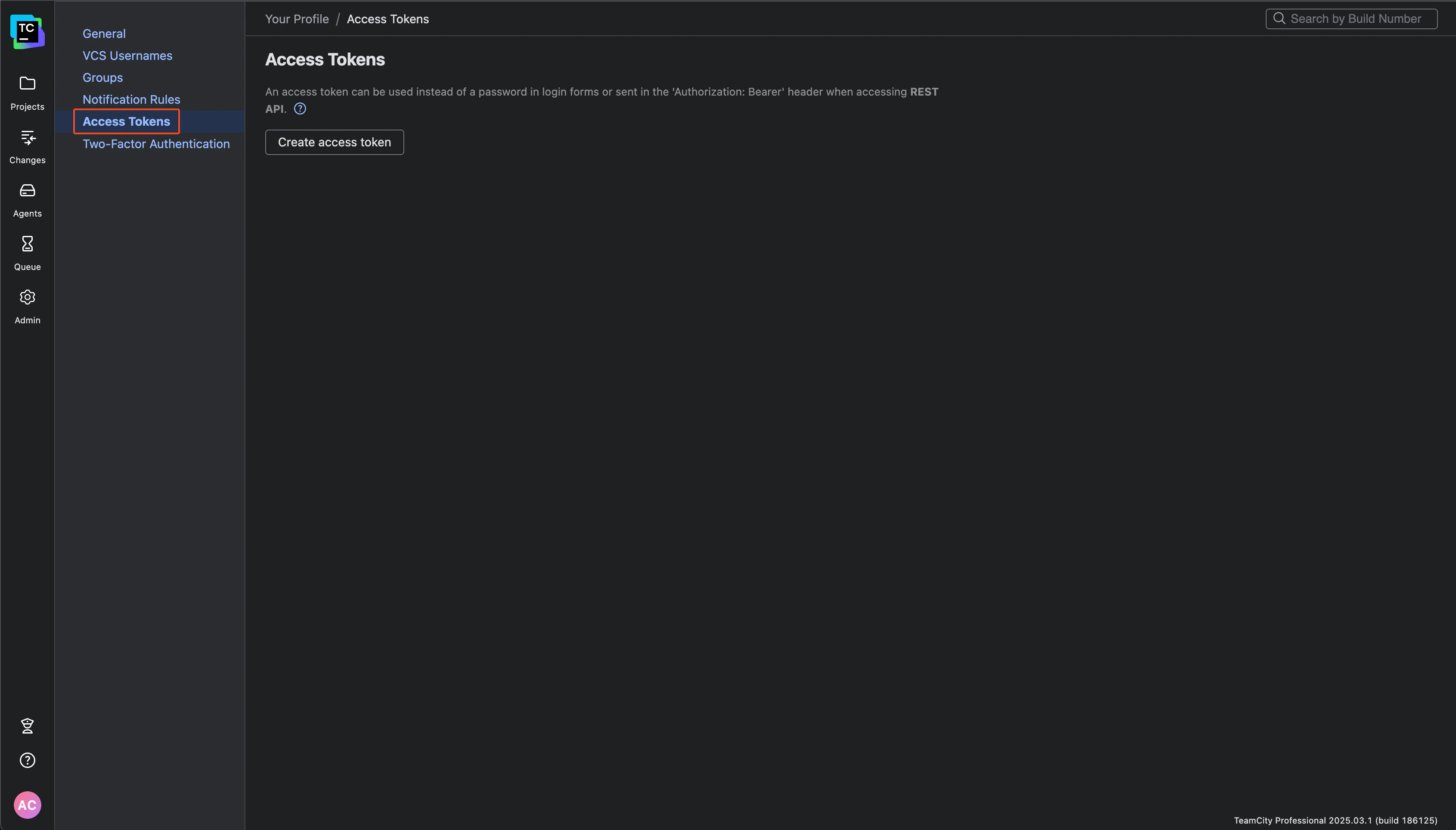 TeamCity Token Page