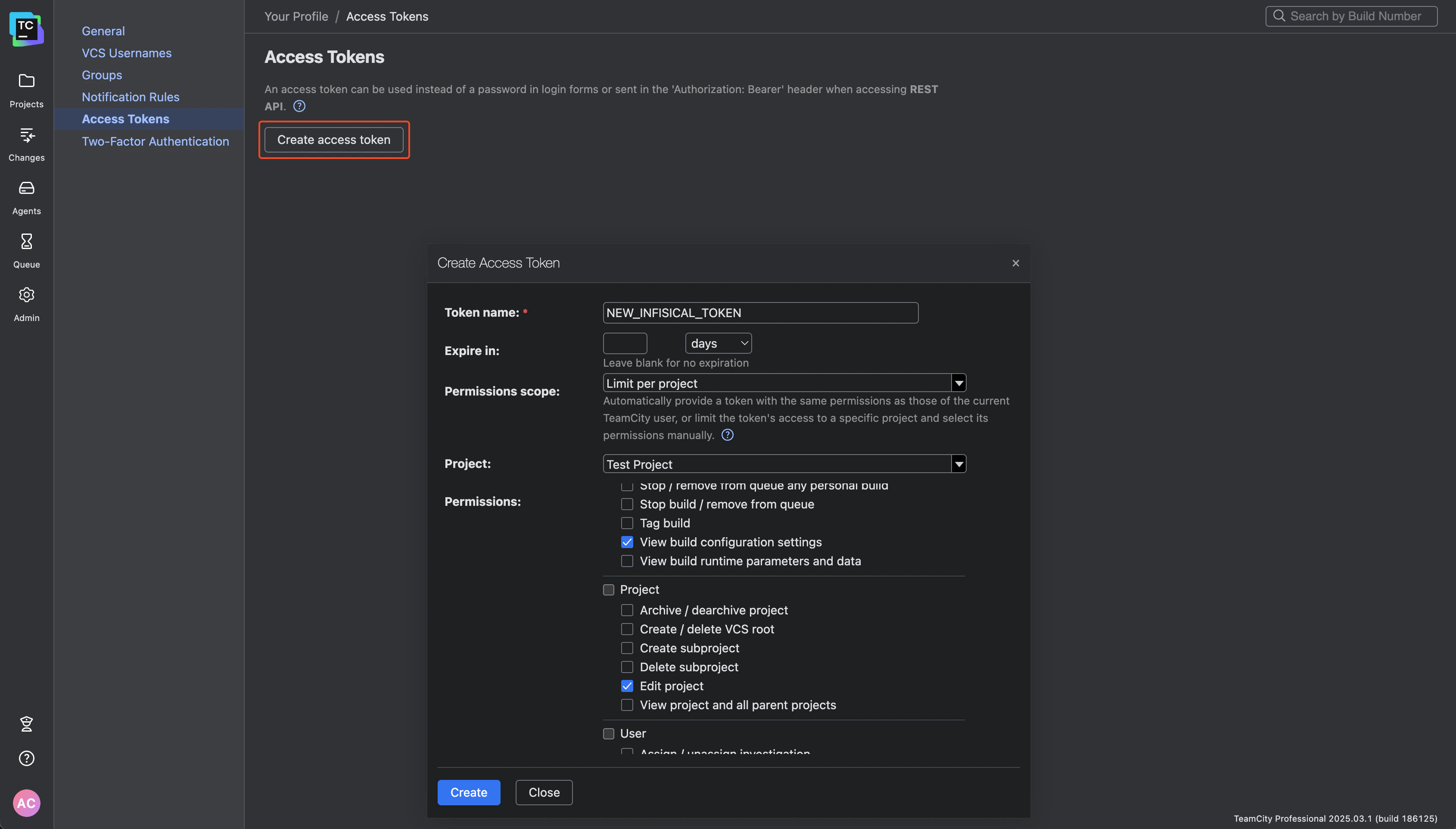 TeamCity Token Popup