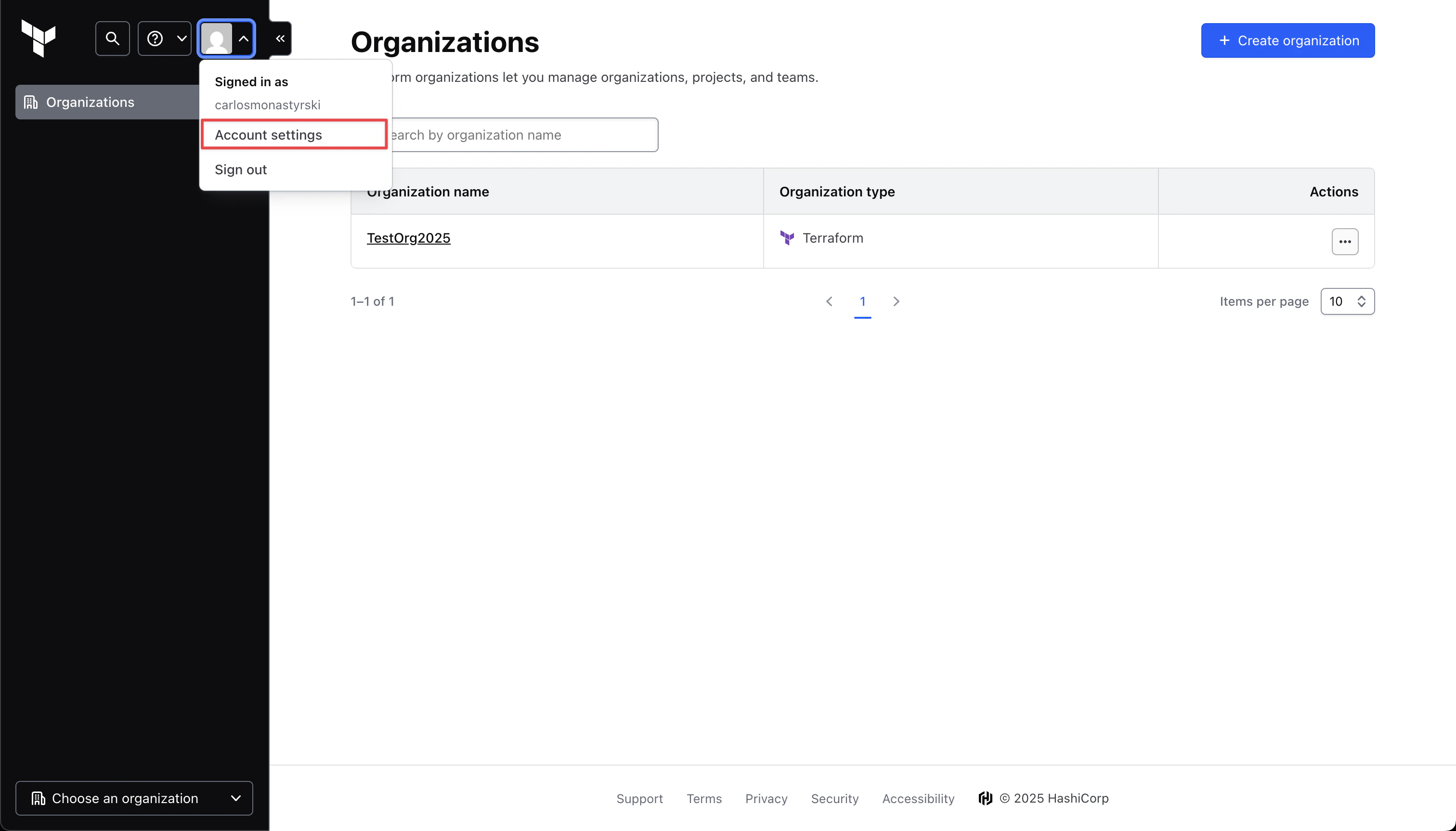 Terraform Cloud Account Settings
