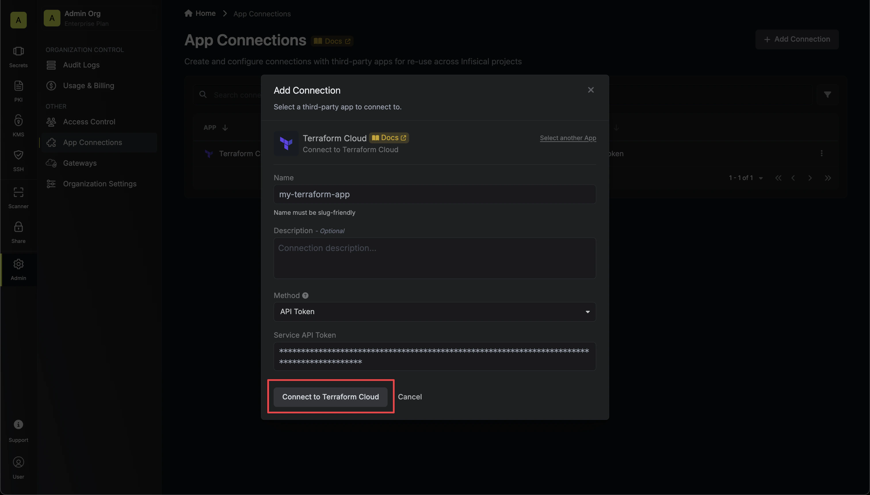 Terraform Cloud Connection Modal