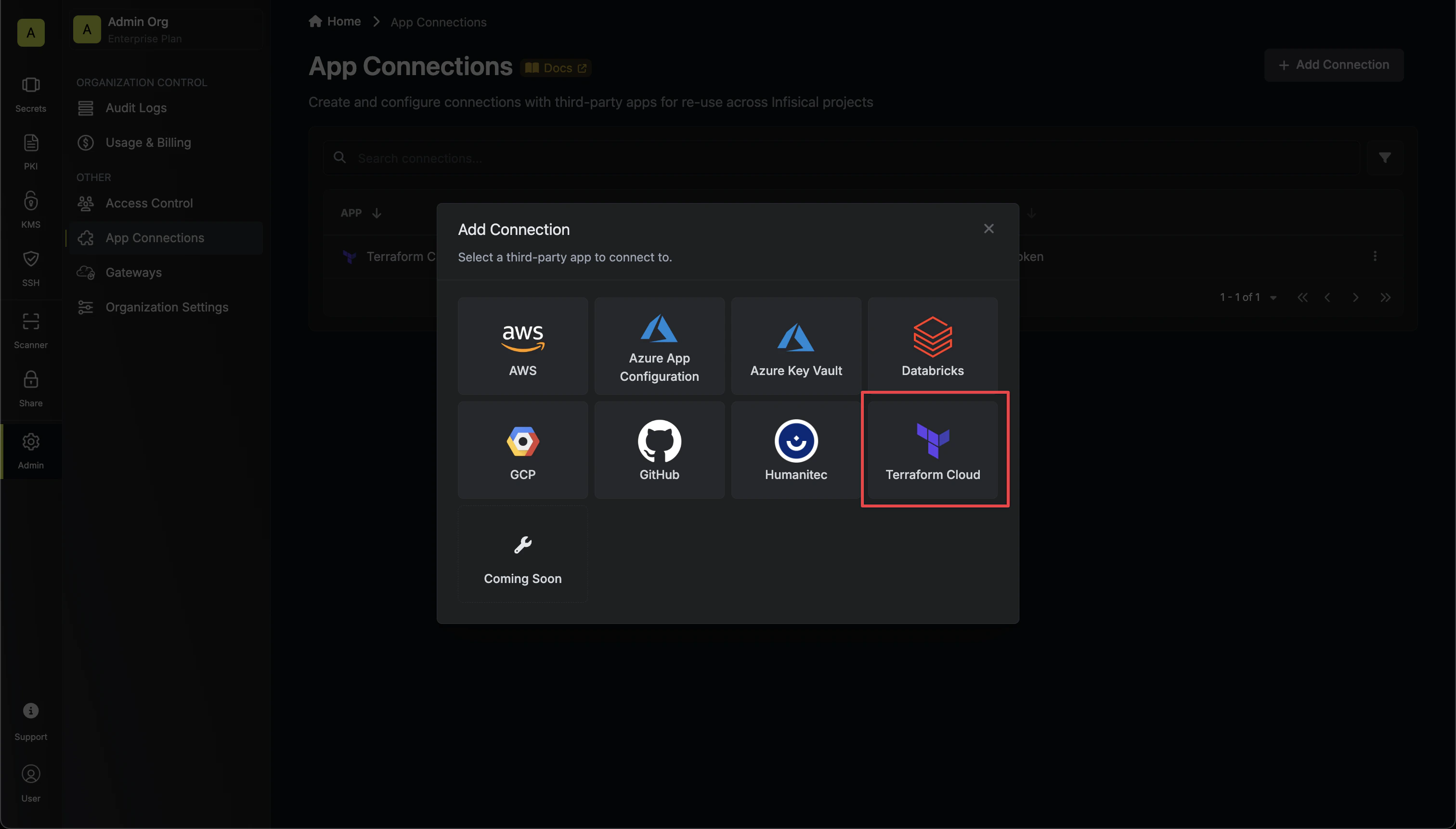 Select Terraform Cloud Connection