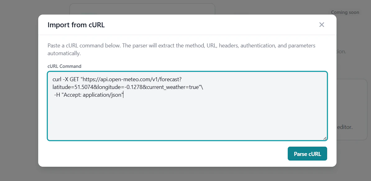 cURL import for WooCommerce endpoint