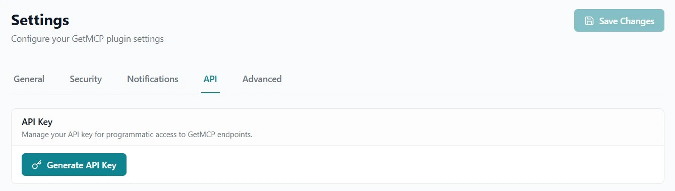 GetMCP API Key Settings