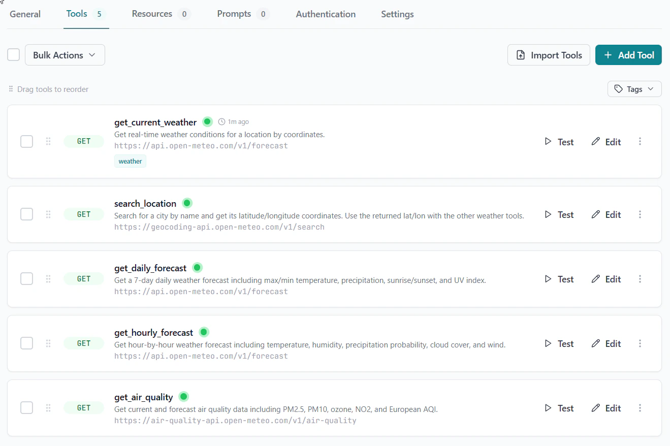 Configuring a tool against your API endpoint