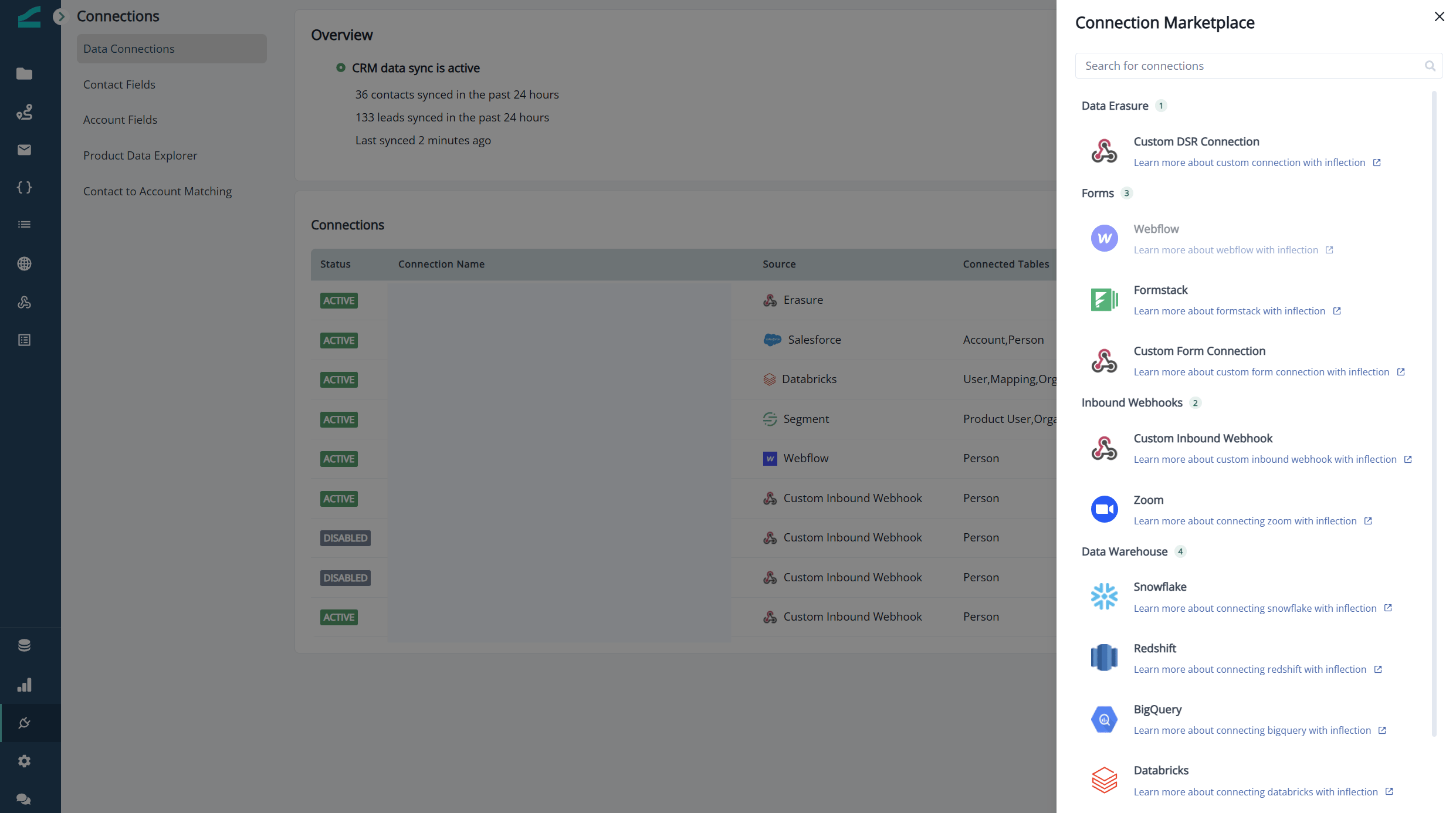 Add new connection button on the Data Connections page