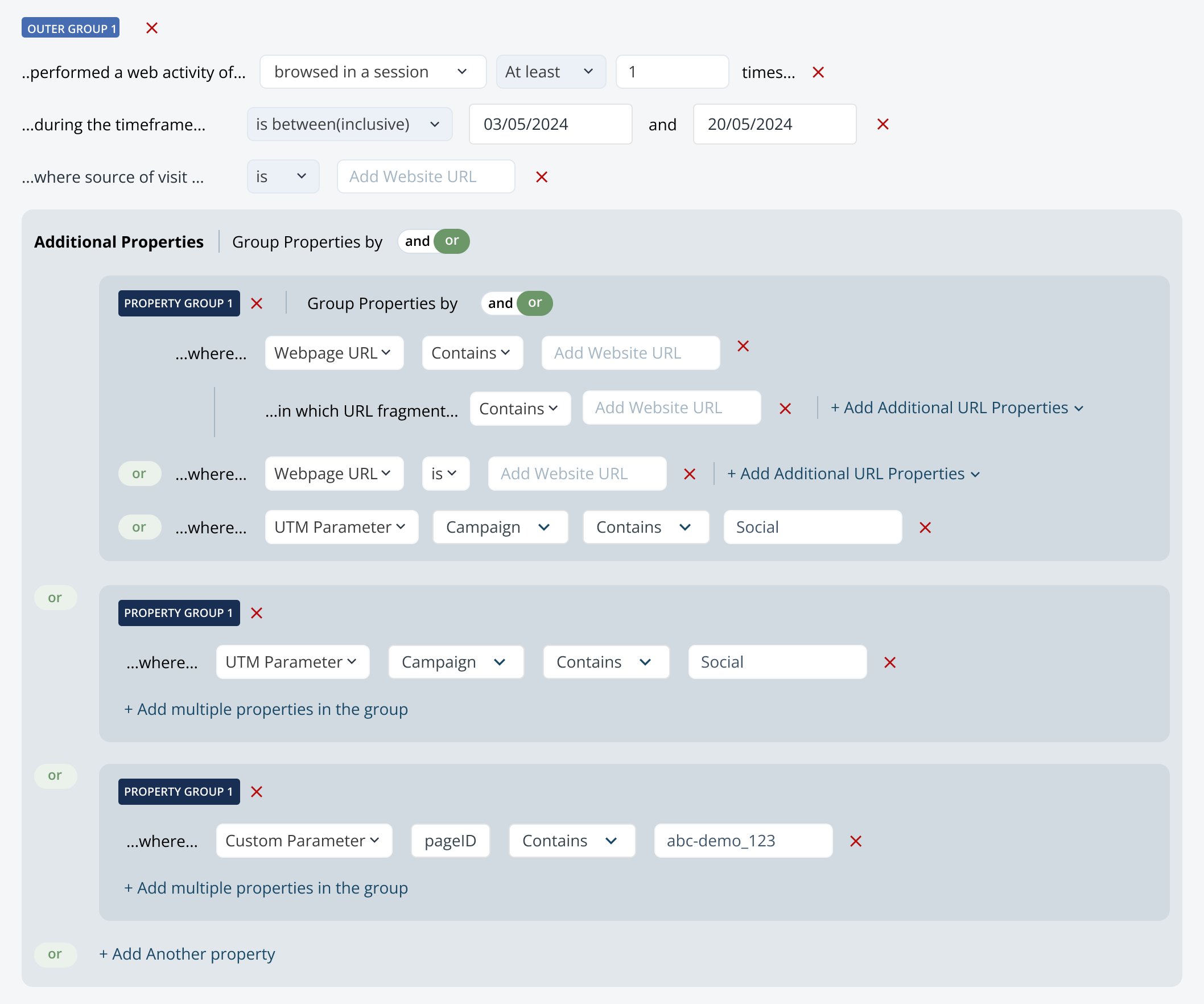 Dynamic list builder filtering contacts by website activity