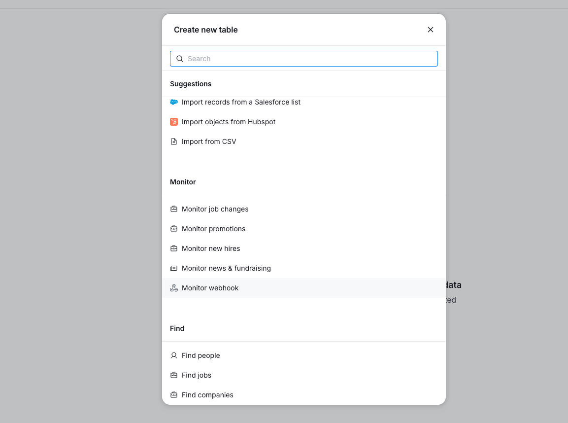 Clay Sources panel with the Webhook source and endpoint URL