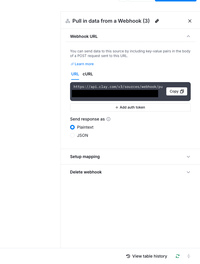 Inflection webhook configuration with the Clay webhook URL