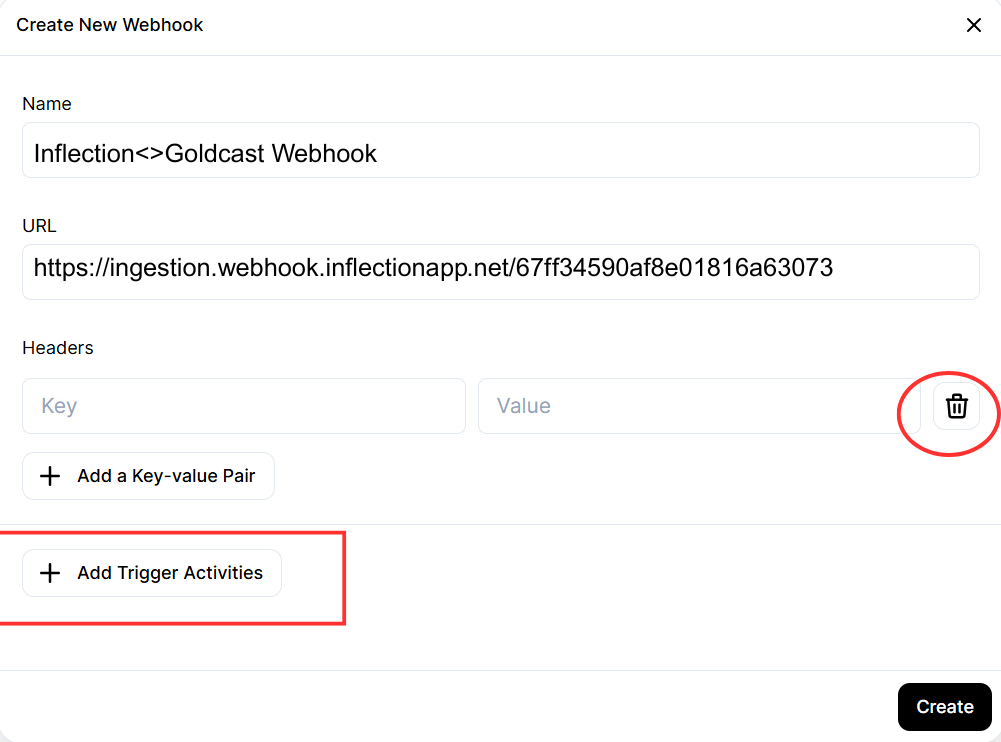 Create Webhook configuration popup in Goldcast