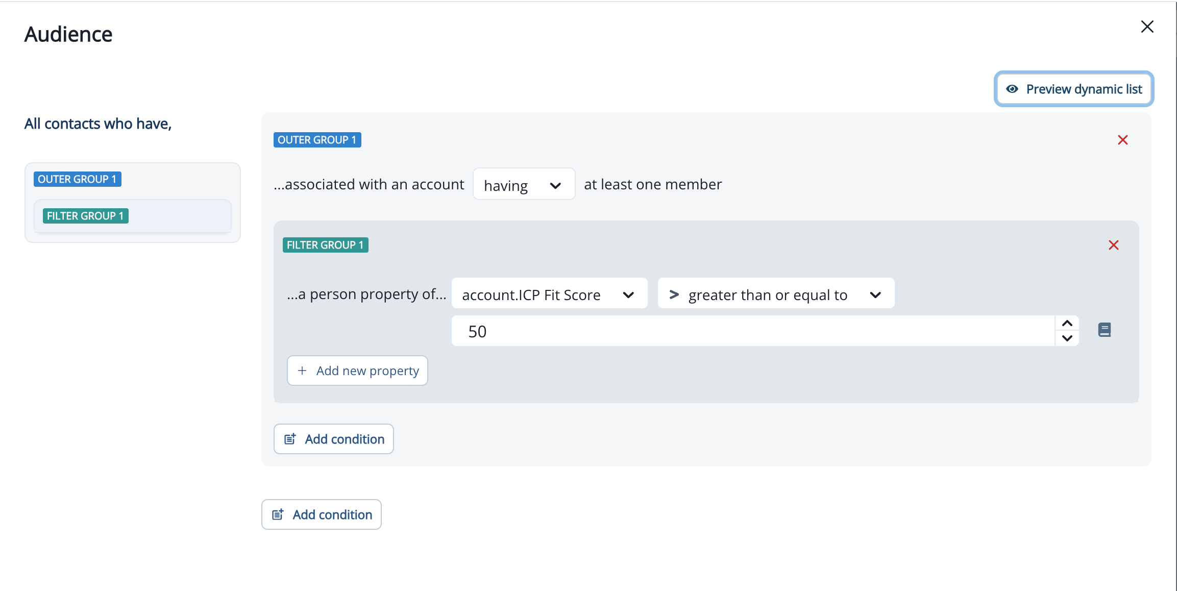 Dynamic list filter using an account score field with a numeric operator