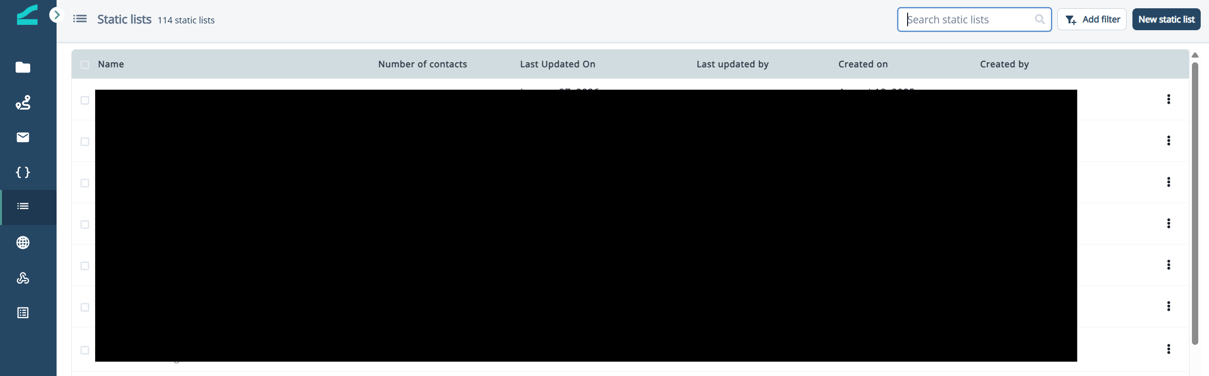 Static Lists in the sidebar