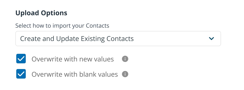 Import options for creating and updating contacts