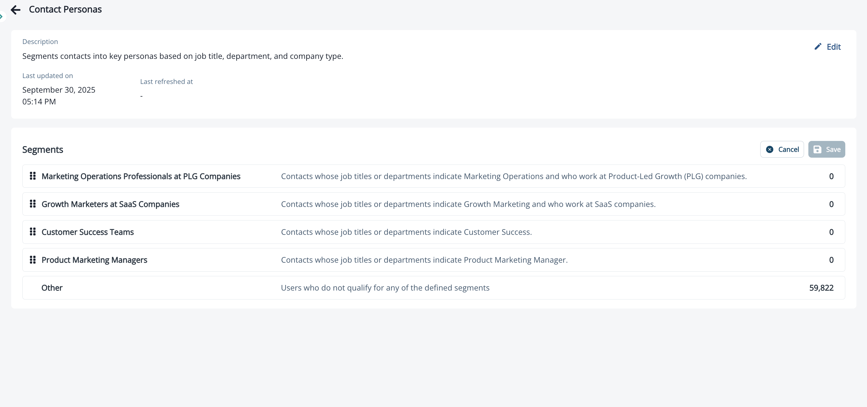 Editing a sub-segment in the Dynamic List view