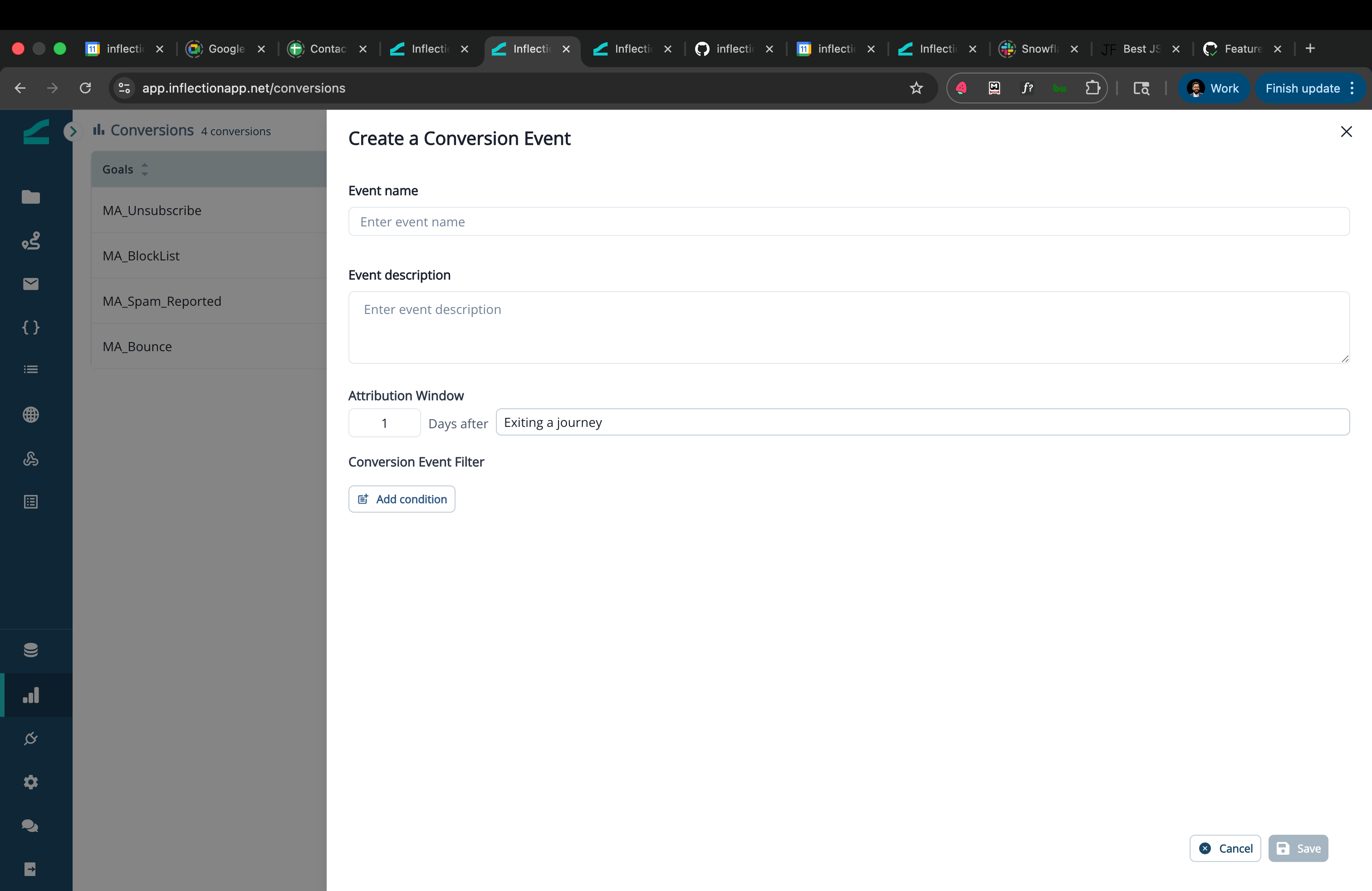New conversion form with event name and description fields