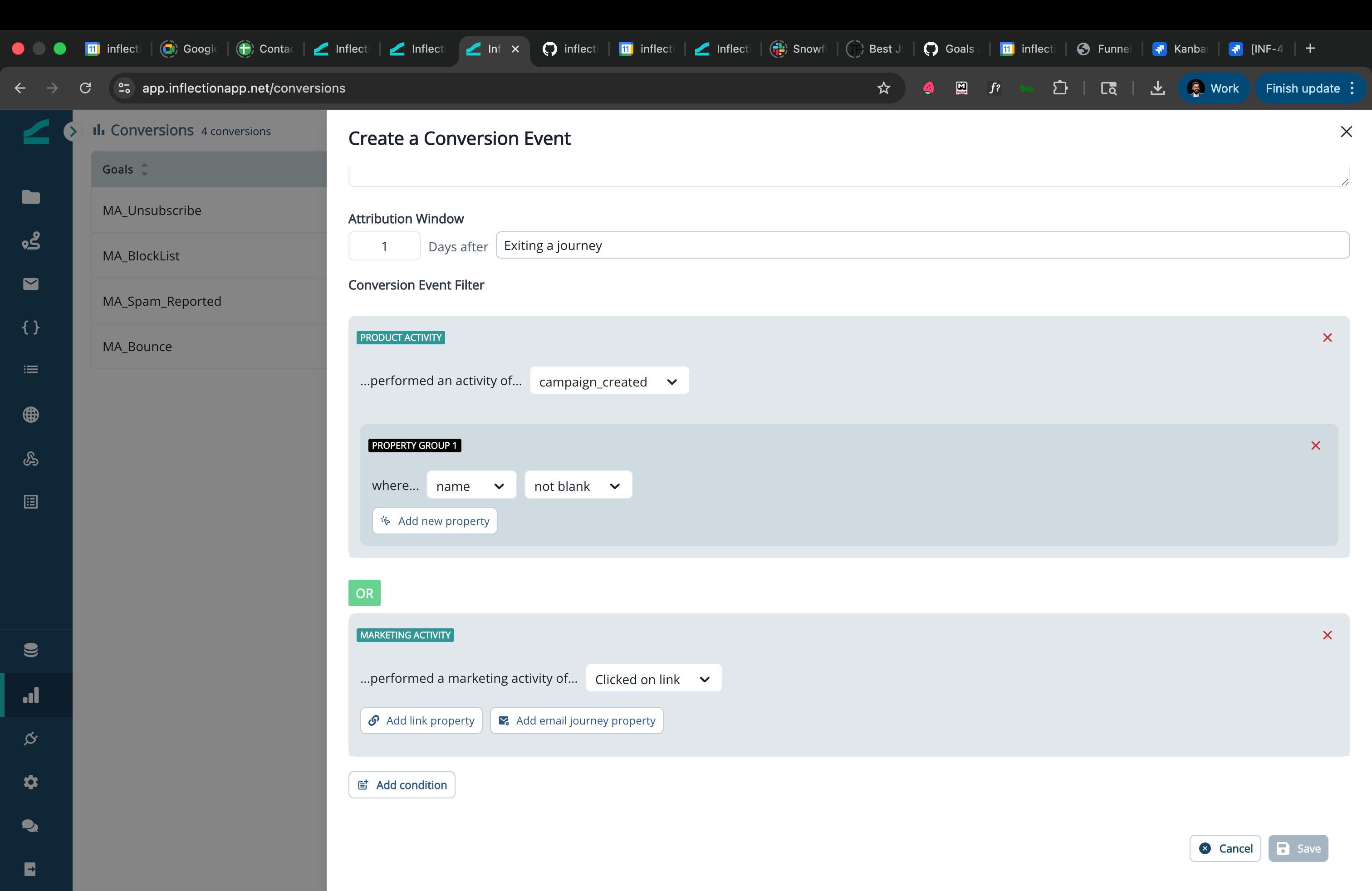 Conversion trigger configuration with event and contact field options