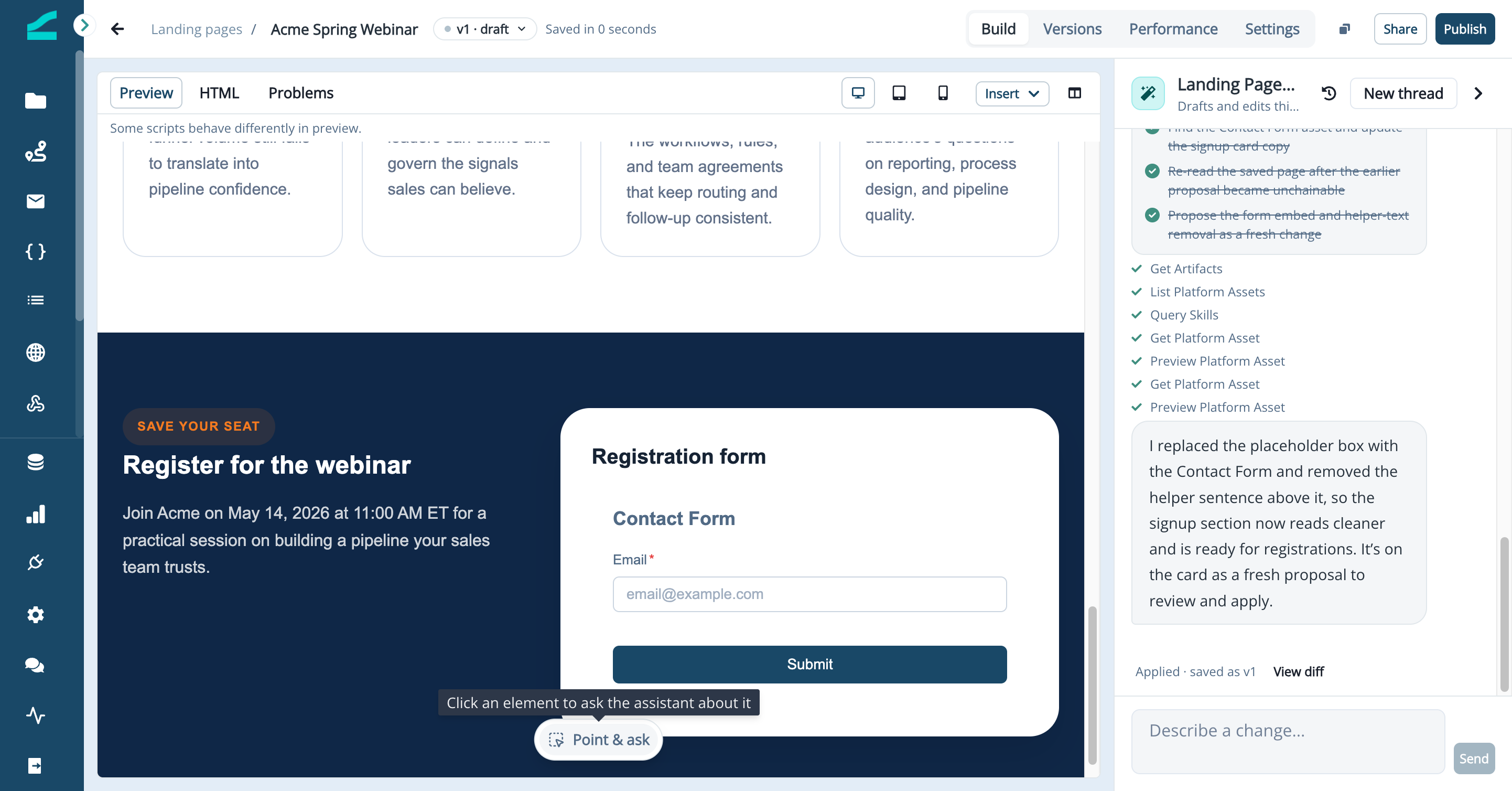 Form shown inside the page preview