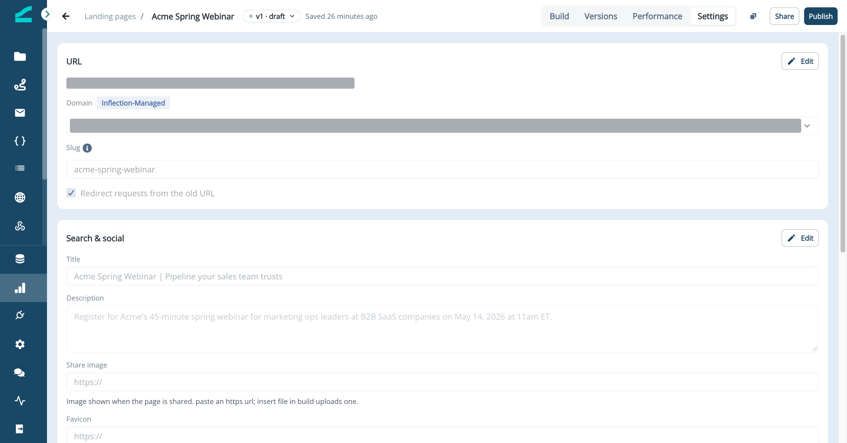 URL card in page Settings with Domain and Slug