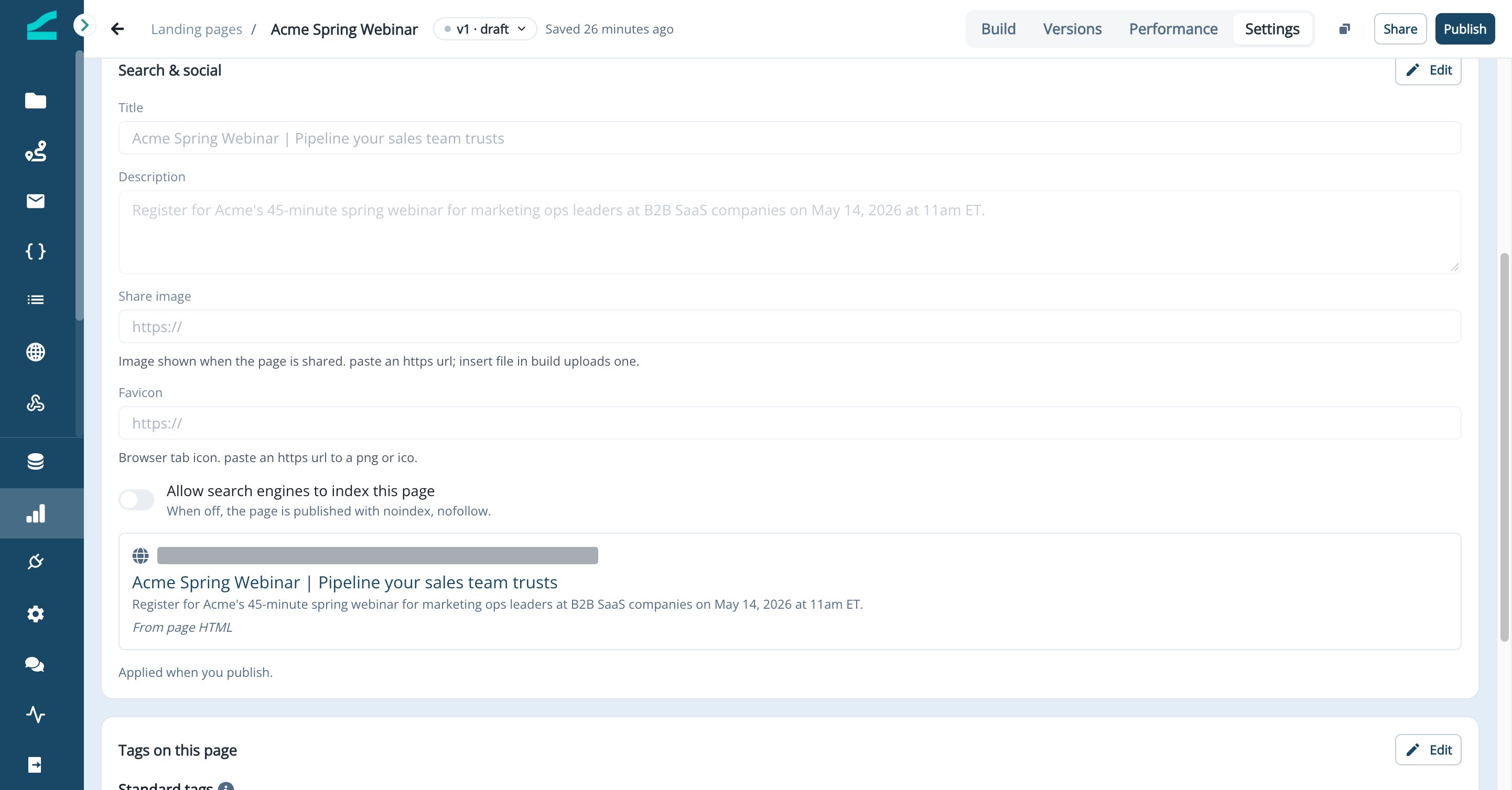 Search & social card with title, description, share image, favicon and search preview