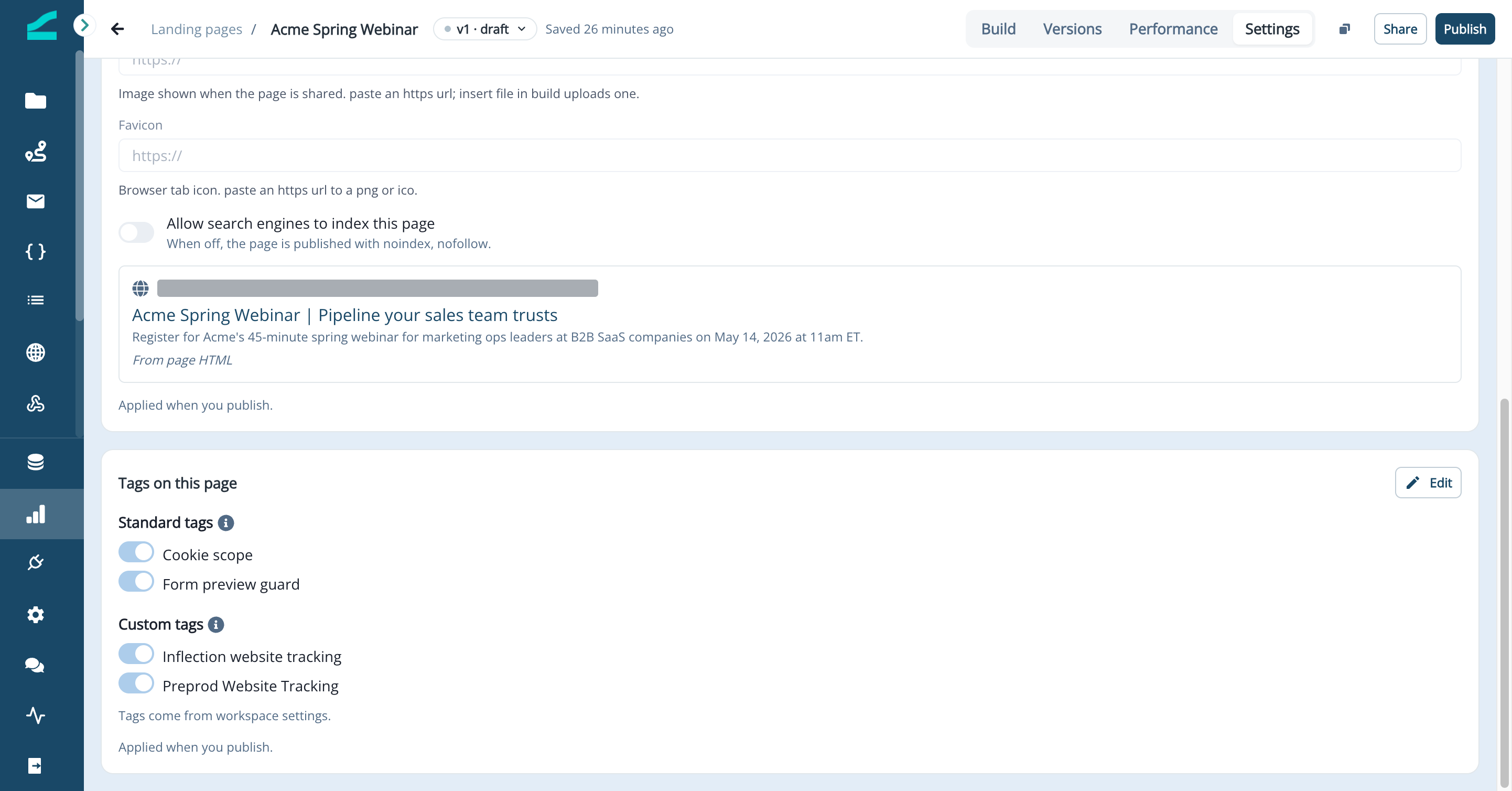 Tags on this page card with standard and custom tag toggles