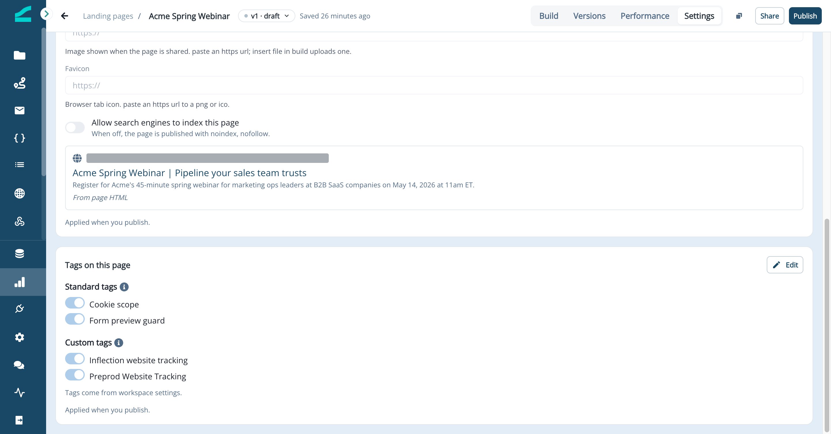 Tags on this page card with standard and custom tag toggles