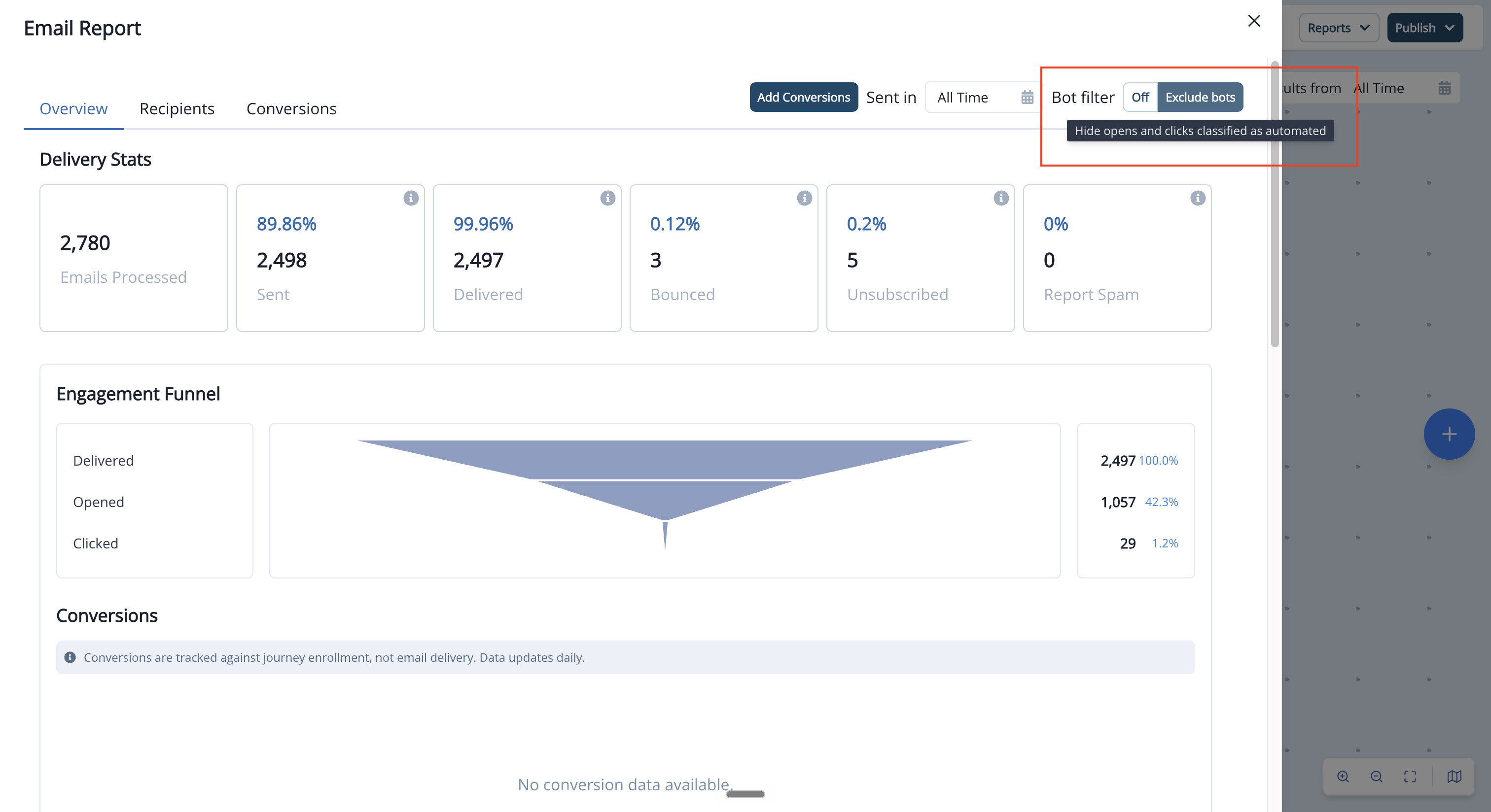 Email Report with the Bot filter set to Exclude bots
