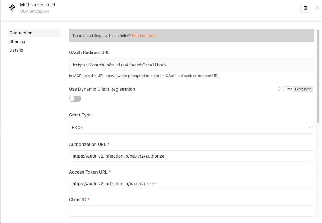 n8n OAuth2 credential configuration fields