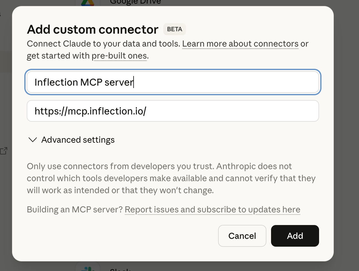 Add custom connector button in Claude