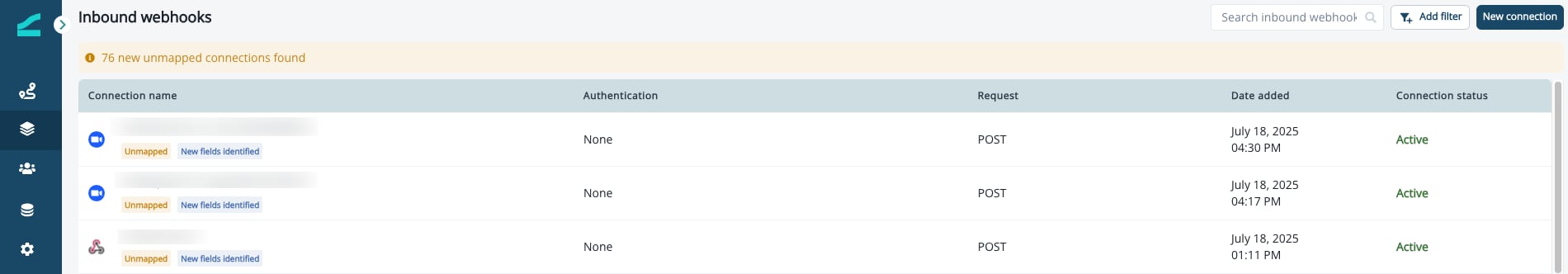 Fields section of a webhook asset with the Edit option