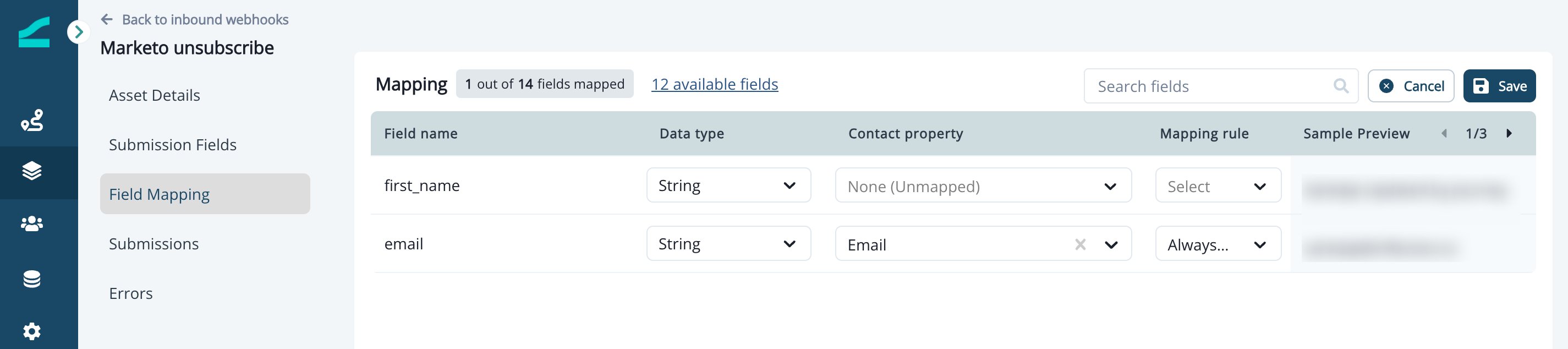 Form Mapping editor mapping webhook fields to contact properties