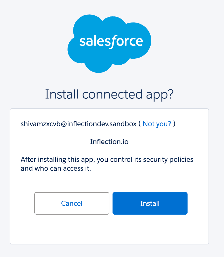 Install confirmation modal for the Inflection connected app