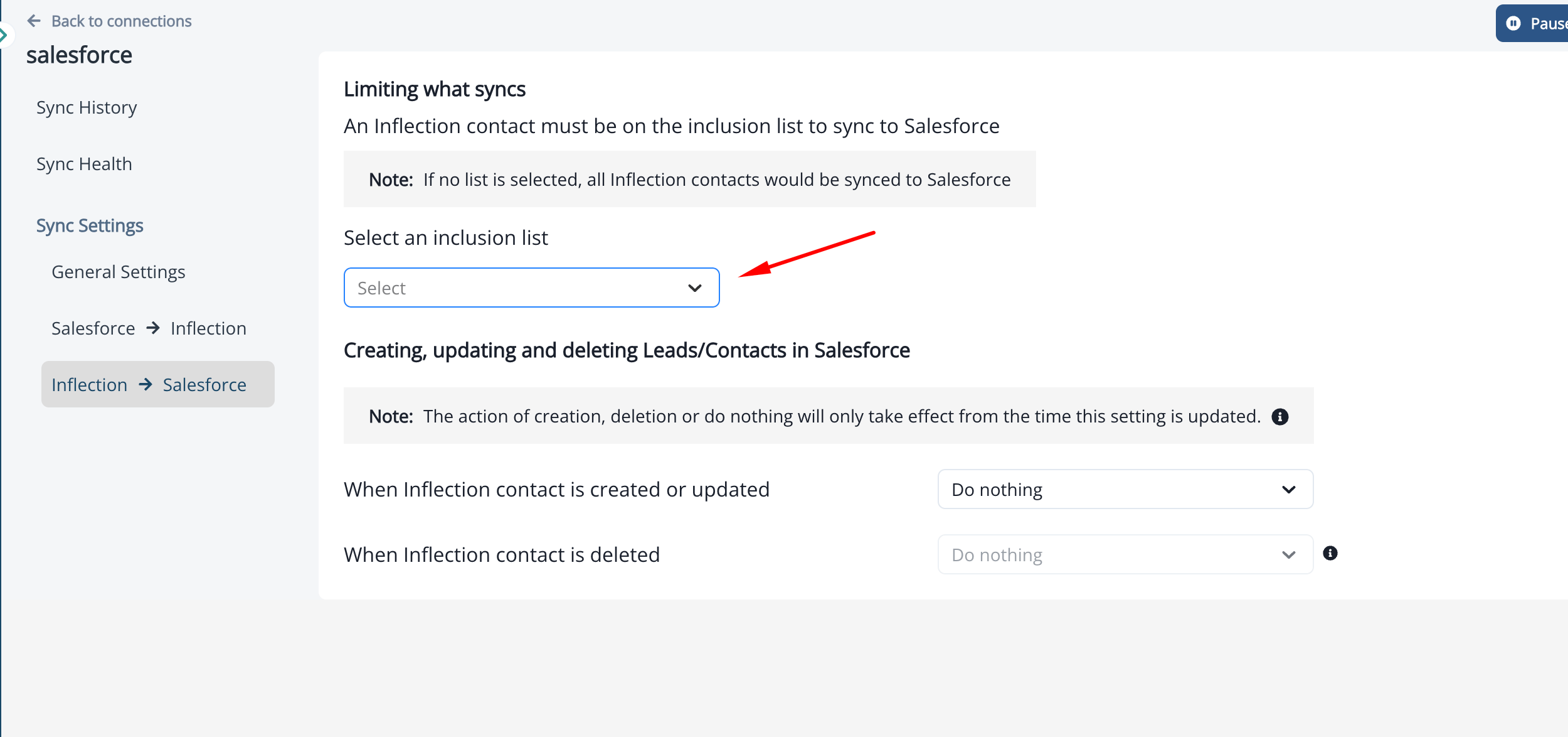 Salesforce inclusion list settings