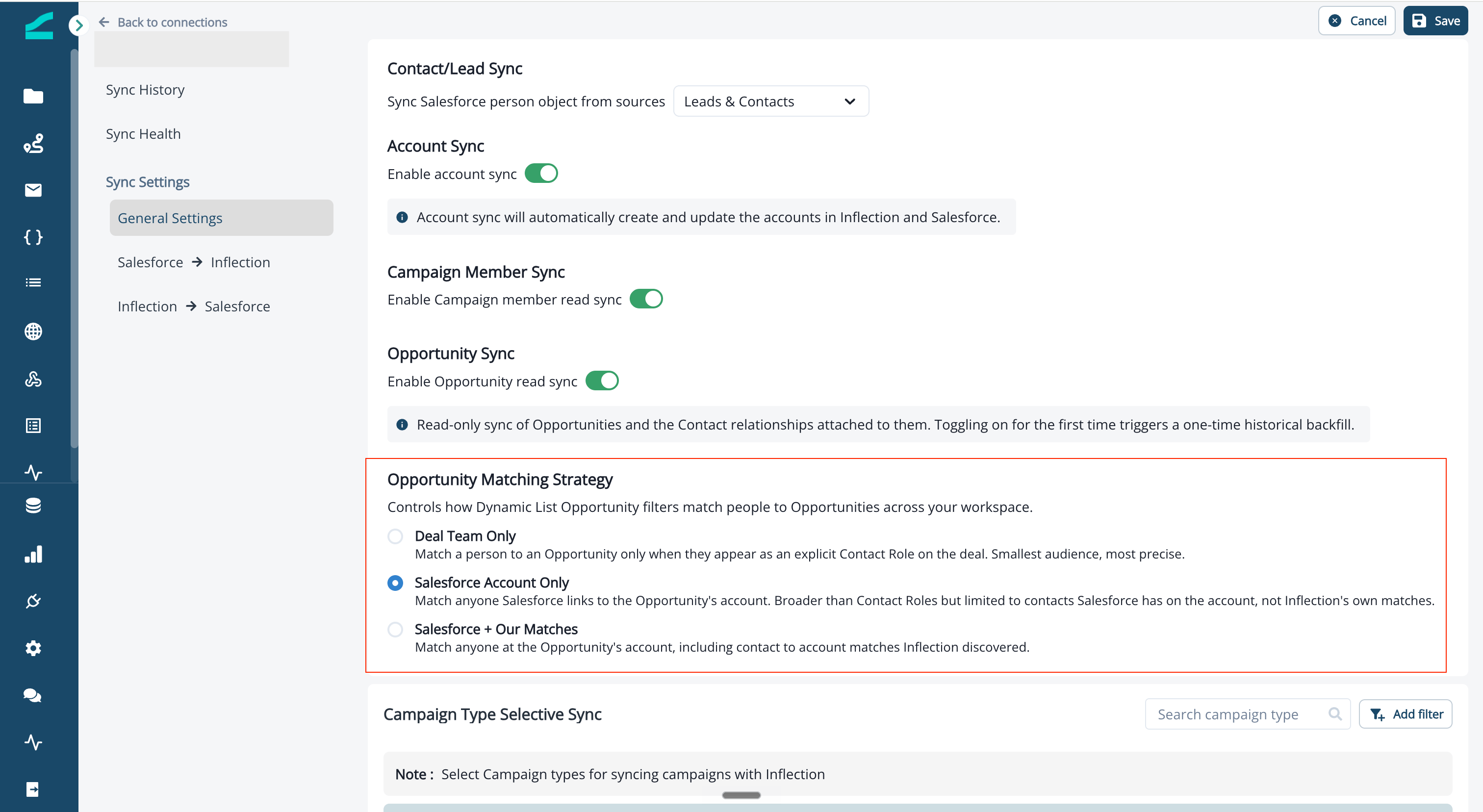 Opportunity Matching Strategy options in the Opportunity Sync settings