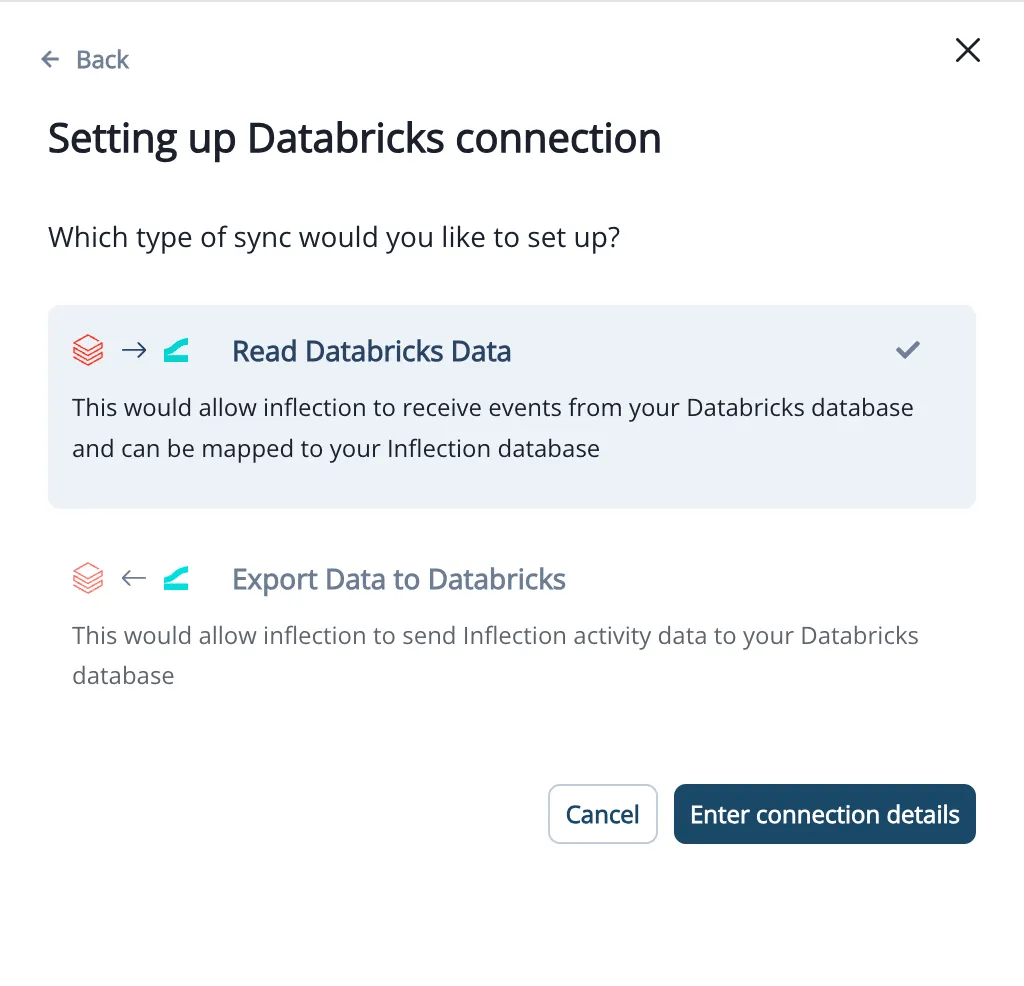 Read Databricks Data option on the Setting up Databricks connection screen