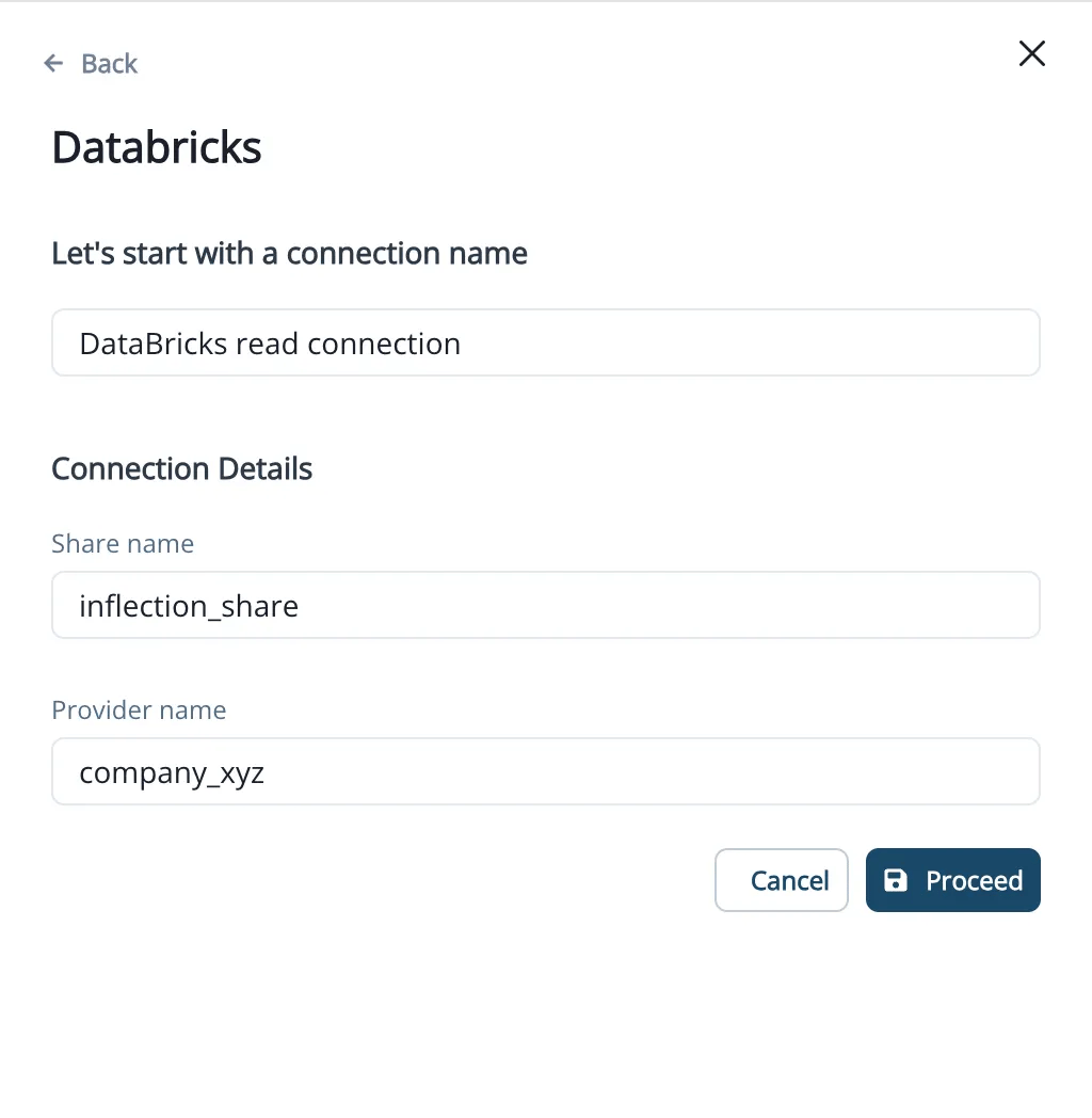 Databricks connection details form