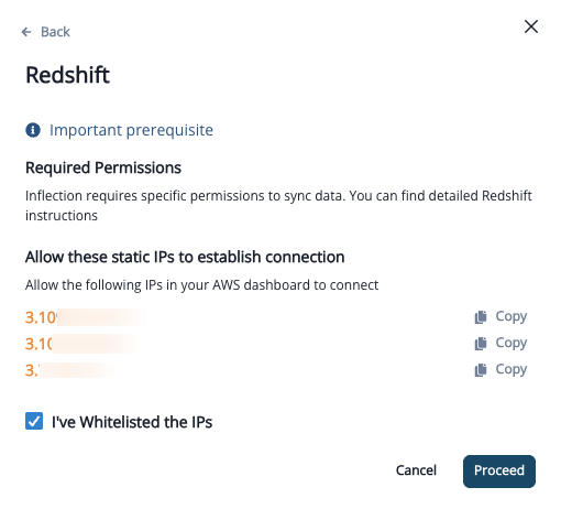IP addresses to whitelist in your AWS dashboard